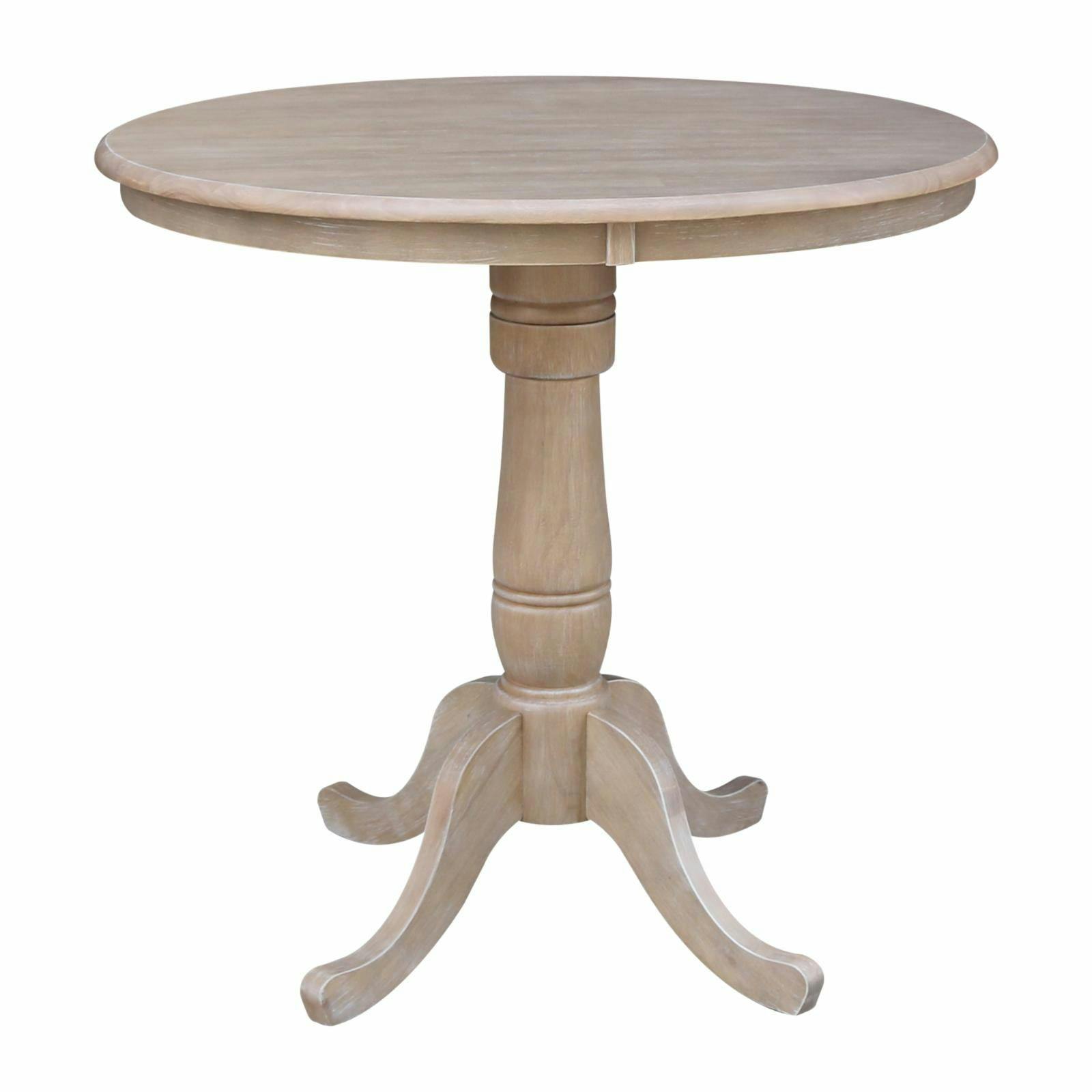 Classic Round 36" Wood Pedestal Counter Height Table in Washed Gray