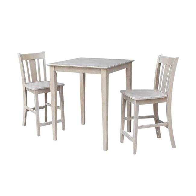 Washed Gray Taupe Solid Wood Dining Set with 2 San Remo Stools