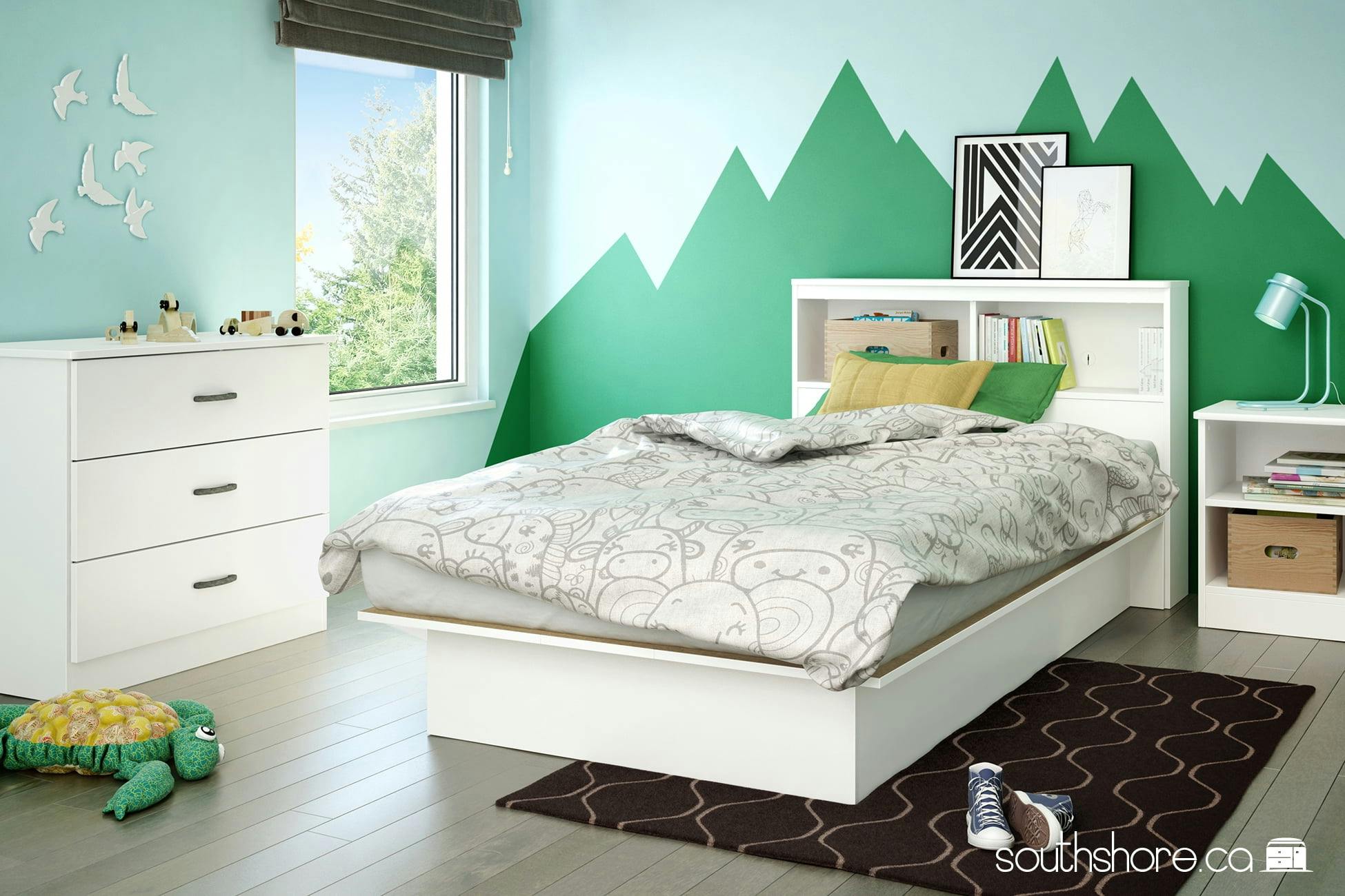 Contemporary White Twin Platform Bed with 3 Storage Drawers