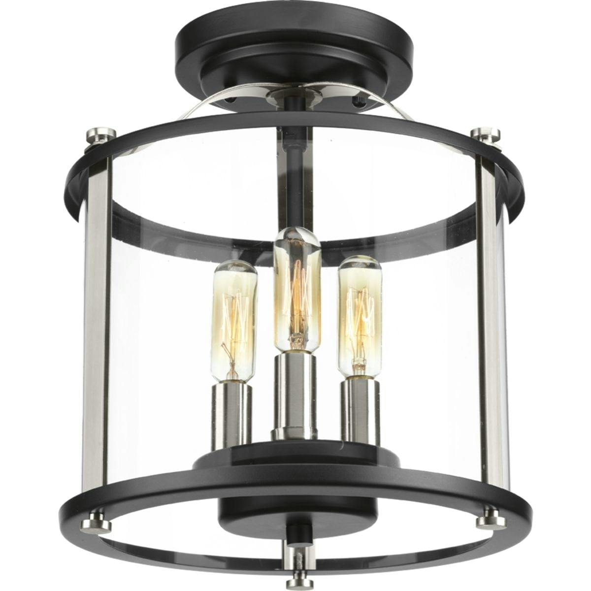 Transitional Squire Matte Black Semi-Flush Outdoor Light with Clear Glass