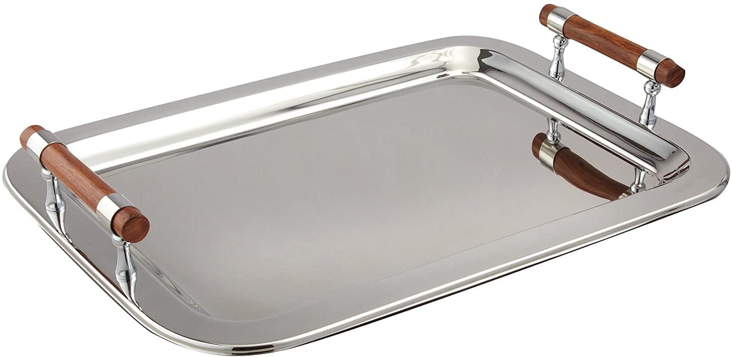 Elegance 22" x 15.5" High Polished Stainless Steel Serving Tray