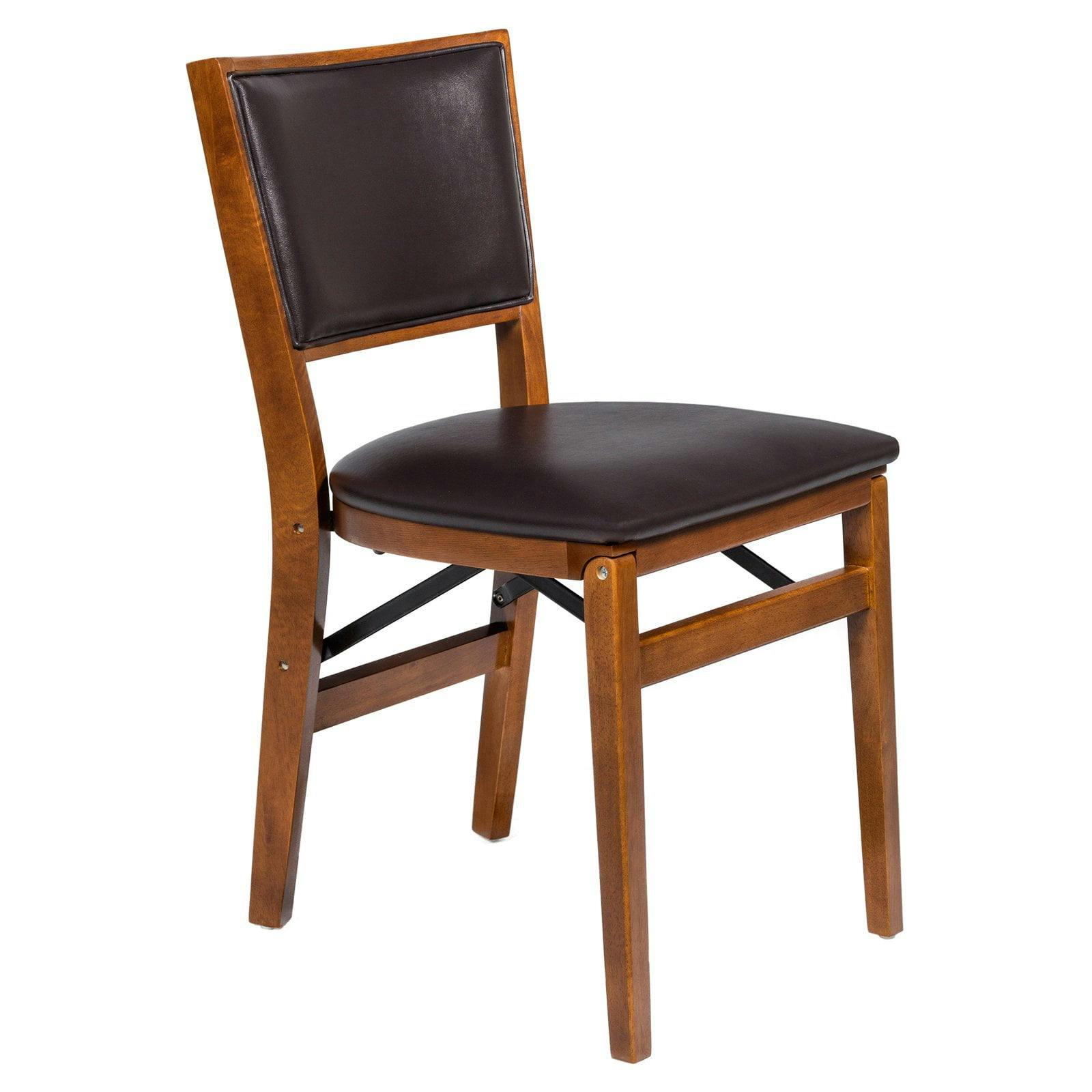 Retro Black Leather & Wood Folding Chair Set