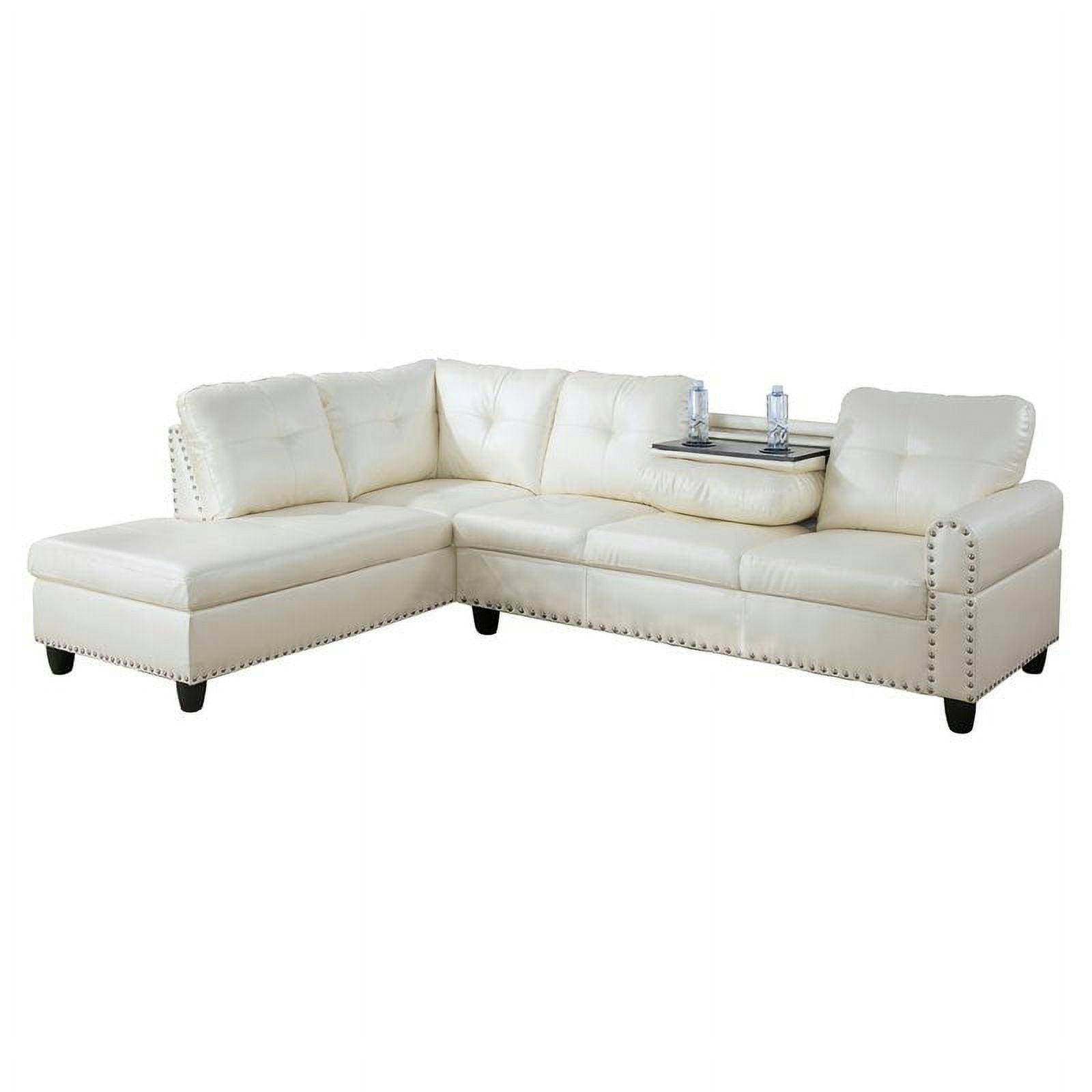 Luxe Shiny White Faux Leather Sectional Sofa with Ottoman