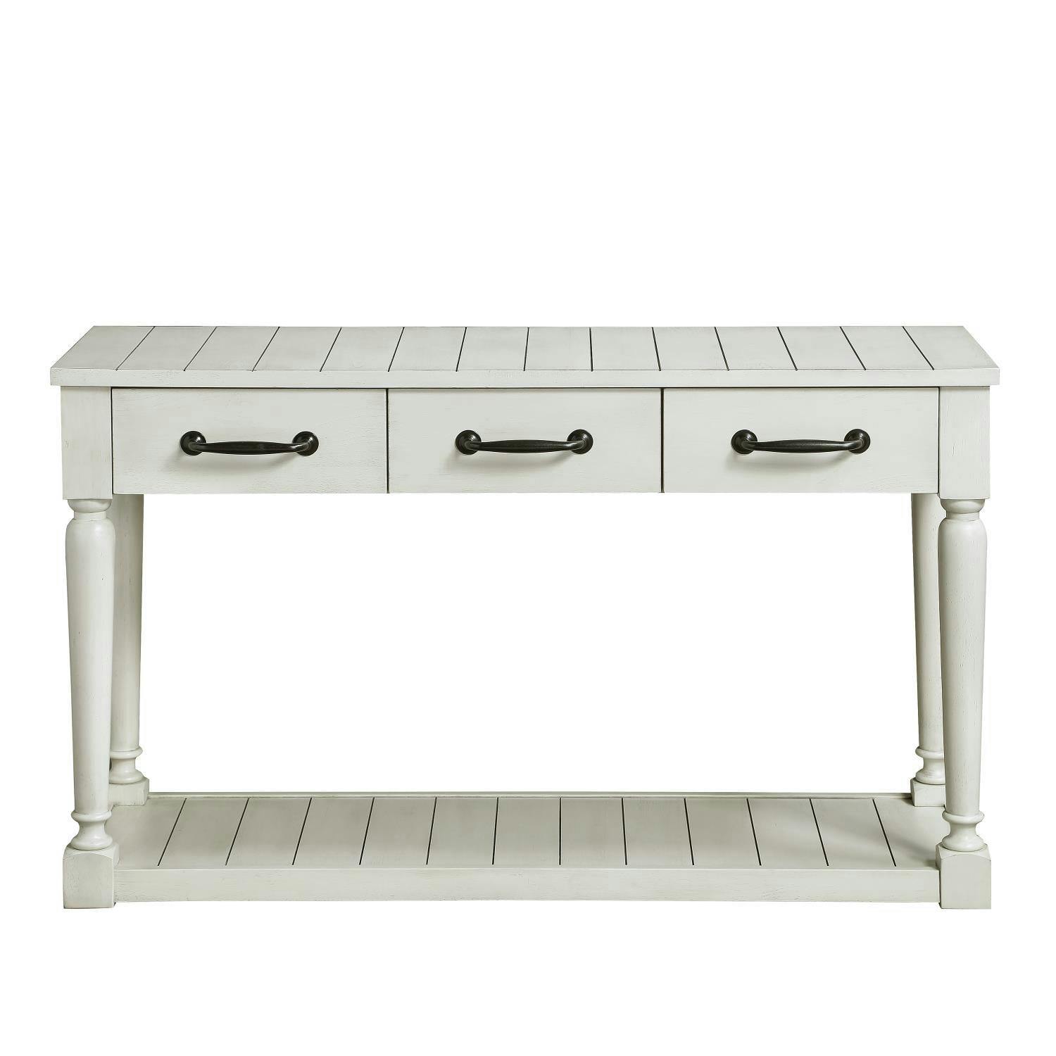 Hemingway Transitional Alabaster White Rectangular Sofa Table with Storage