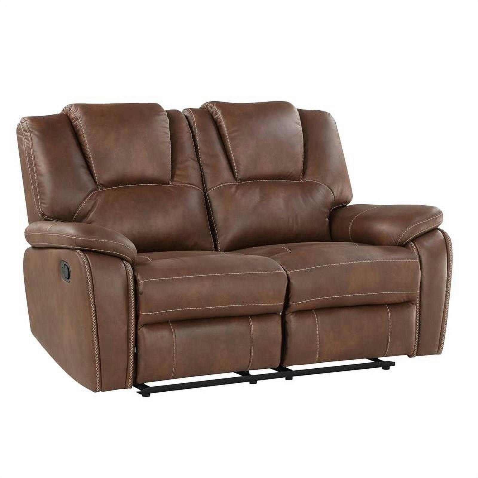 Chestnut Brown Faux Leather 62'' Reclining Loveseat with Pillow-Top Arms