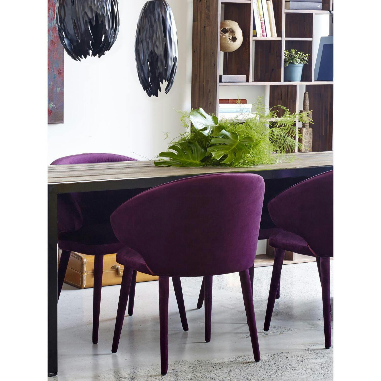 Elegant Purple Velvet Upholstered Side Chair with Metal Frame