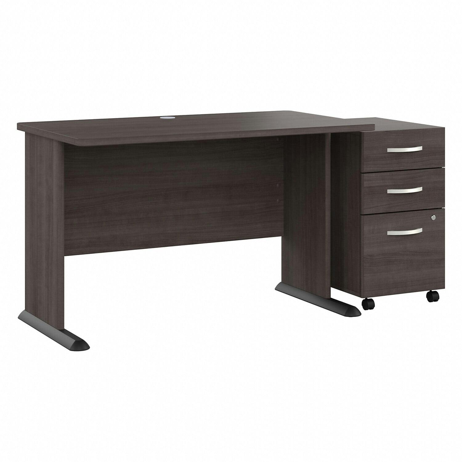Storm Gray 47.5" Engineered Wood Computer Desk with 3-Drawer Cabinet