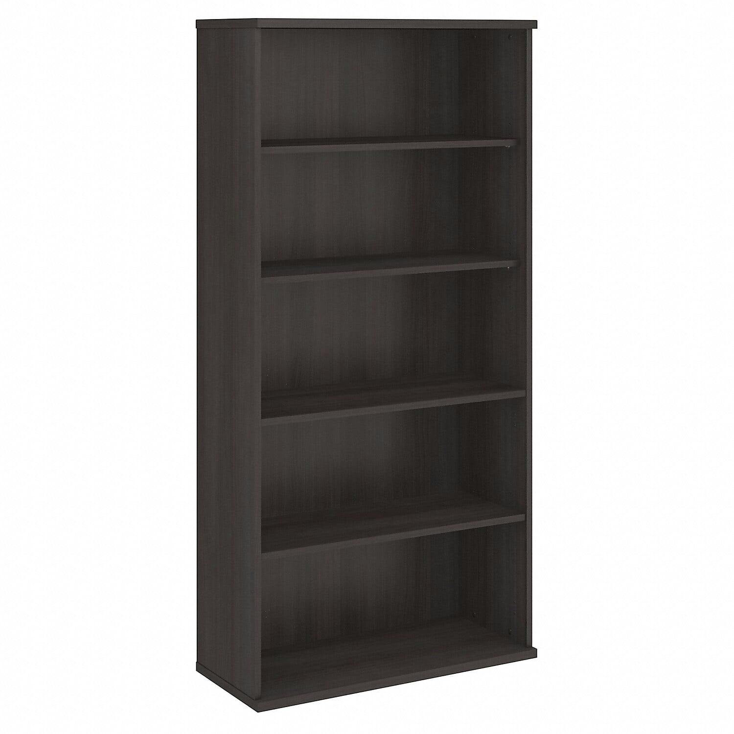 Transitional Storm Gray 5-Shelf Adjustable Bookcase in Engineered Wood