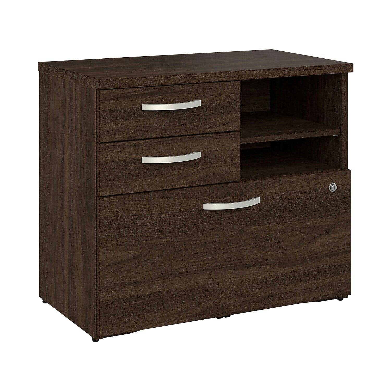 Studio C Black Walnut Lateral Office Storage Cabinet with Lockable Drawers
