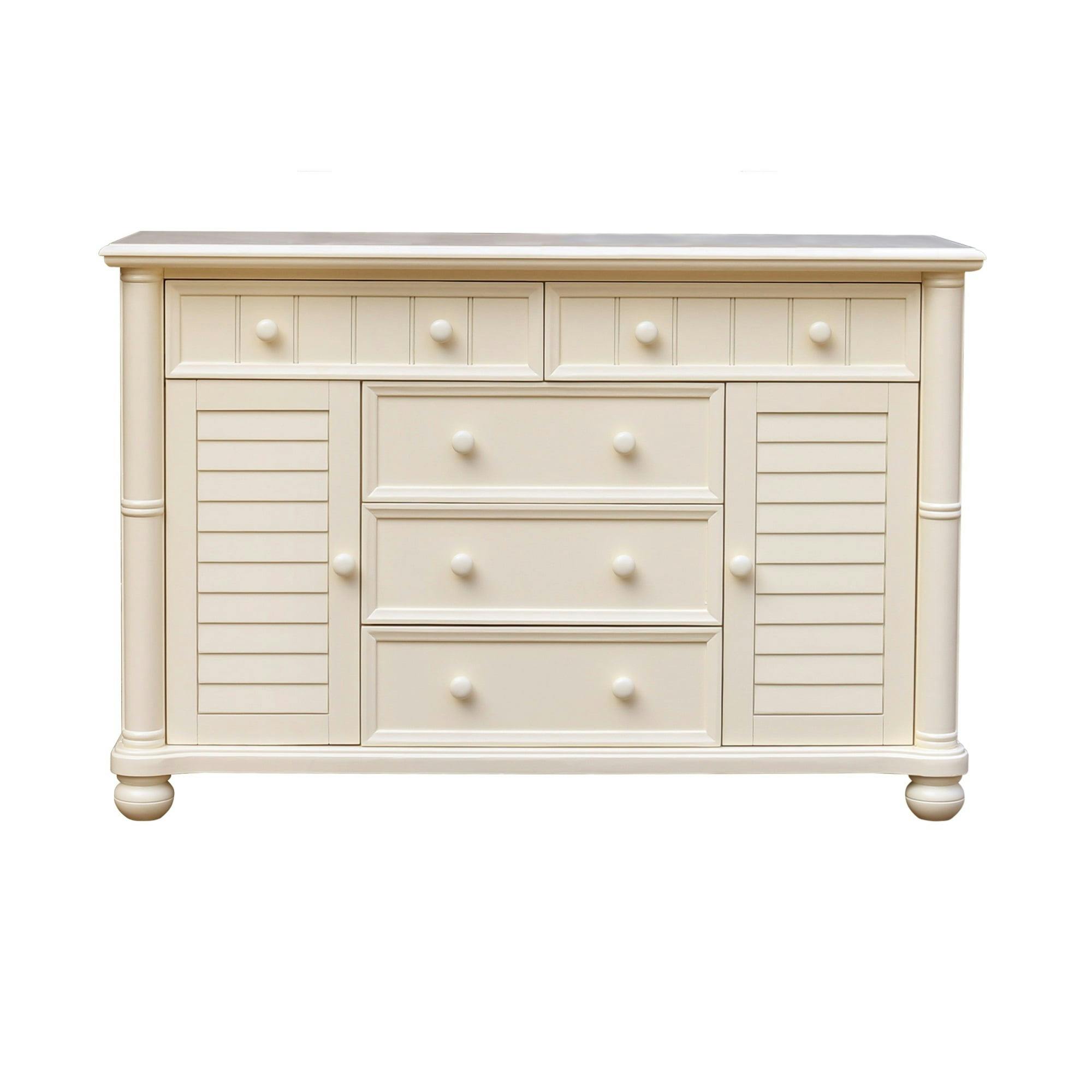 Coastal Cottage Charm Antique White Wood Dresser with Drawers