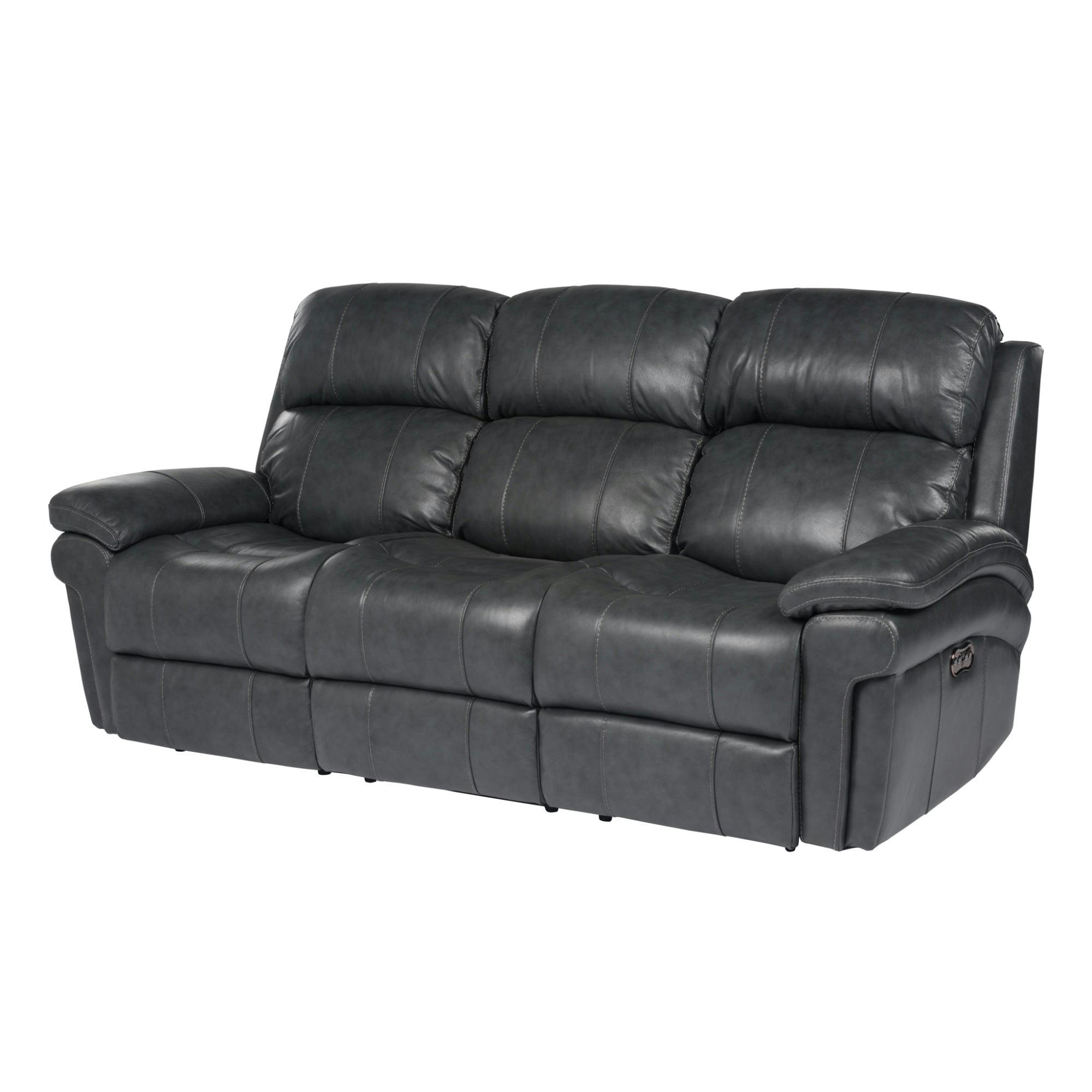 Luxurious Gray Leather Reclining Sofa with Power Headrest