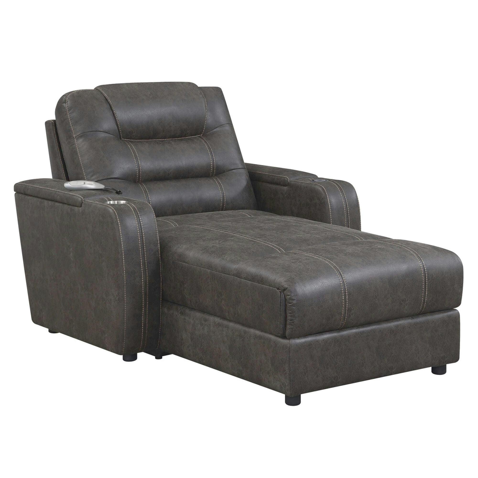 Grayson Ultimate Comfort Gray Power Reclining Chaise with Phone Charger & Cupholder