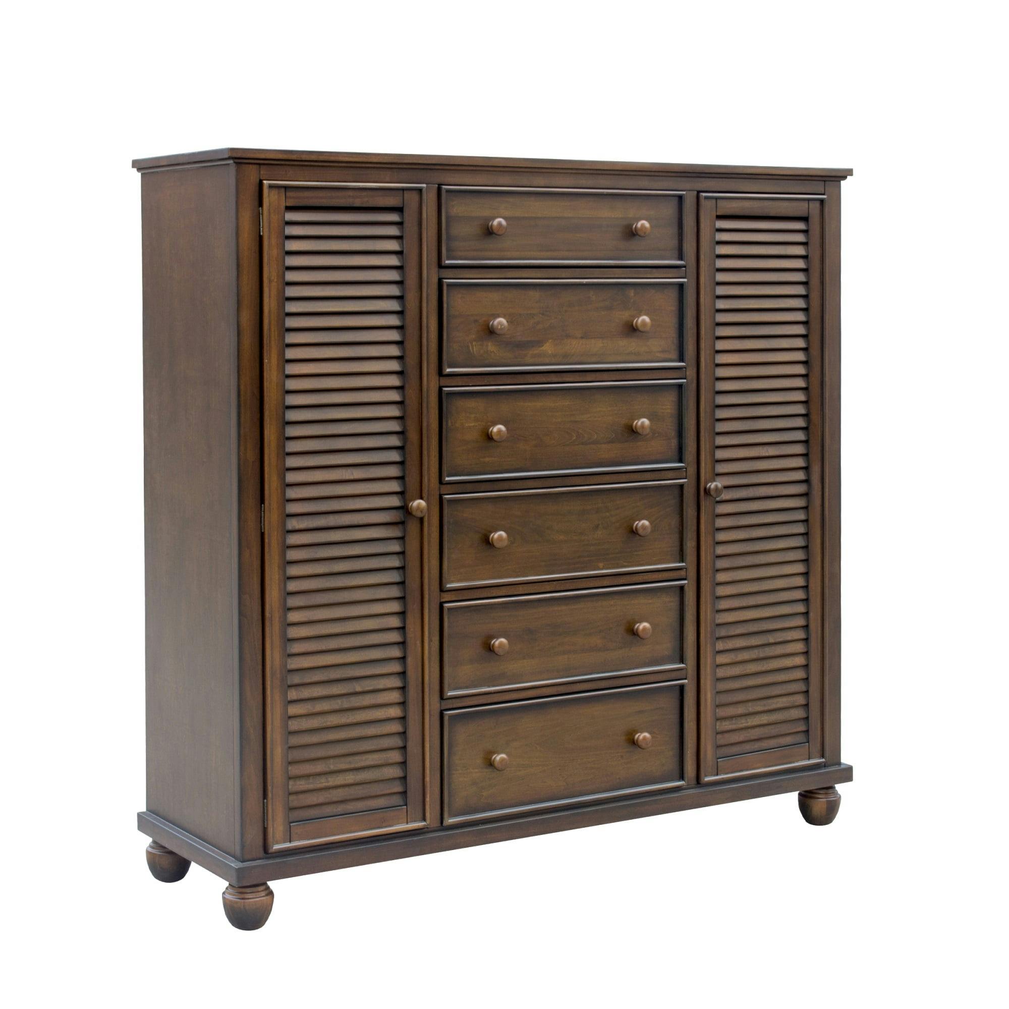 Tropical Walnut Bahama Shutter Wood Armoire with Louvered Doors