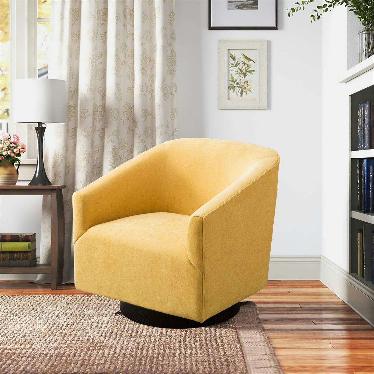 Goldenrod Wood Swivel Barrel Accent Chair with Black Base