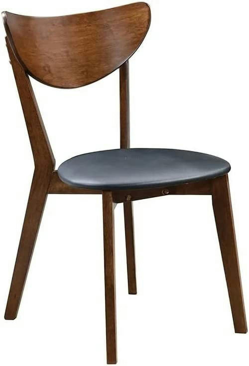 Modern Curved Back Parsons Side Chair in Black Faux Leather and Dark Walnut
