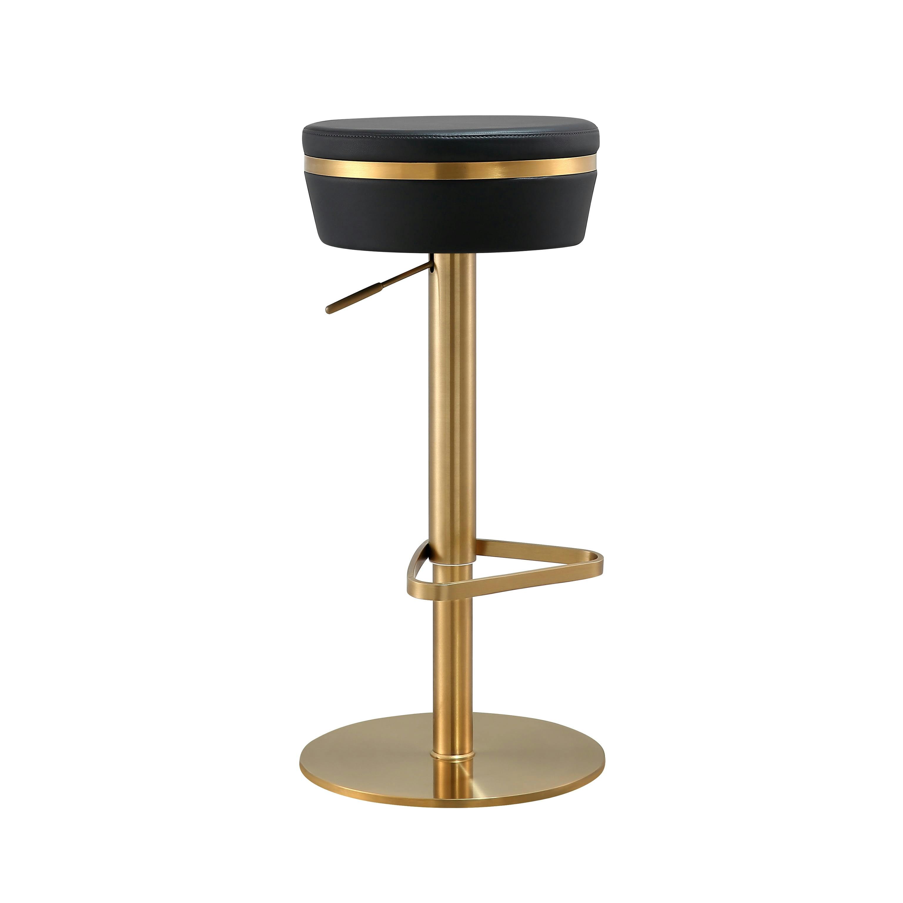 Astro Contemporary Black and Gold Vegan Leather Swivel Stool