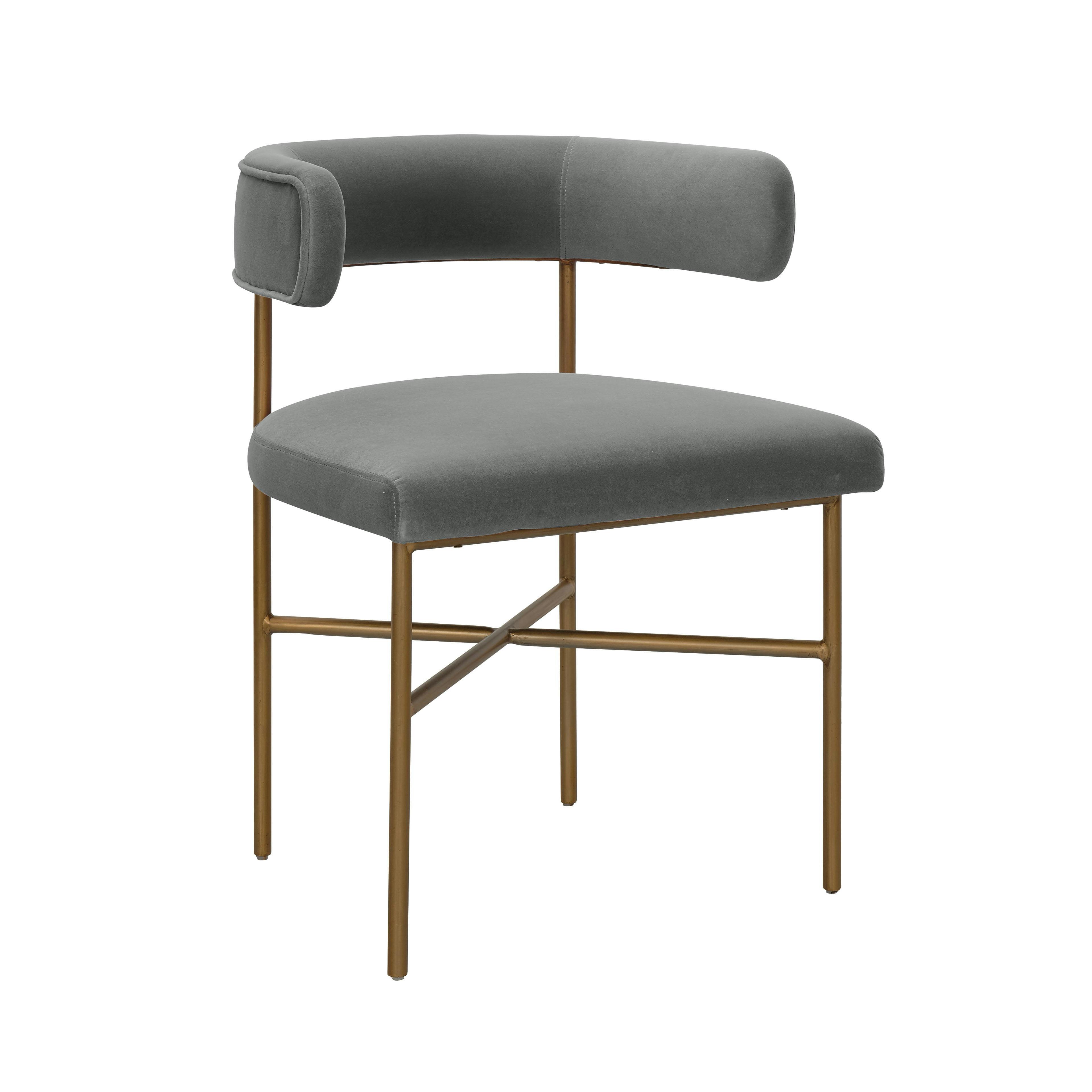Modern Gray Velvet Upholstered Arm Chair with Wood & Metal Accents