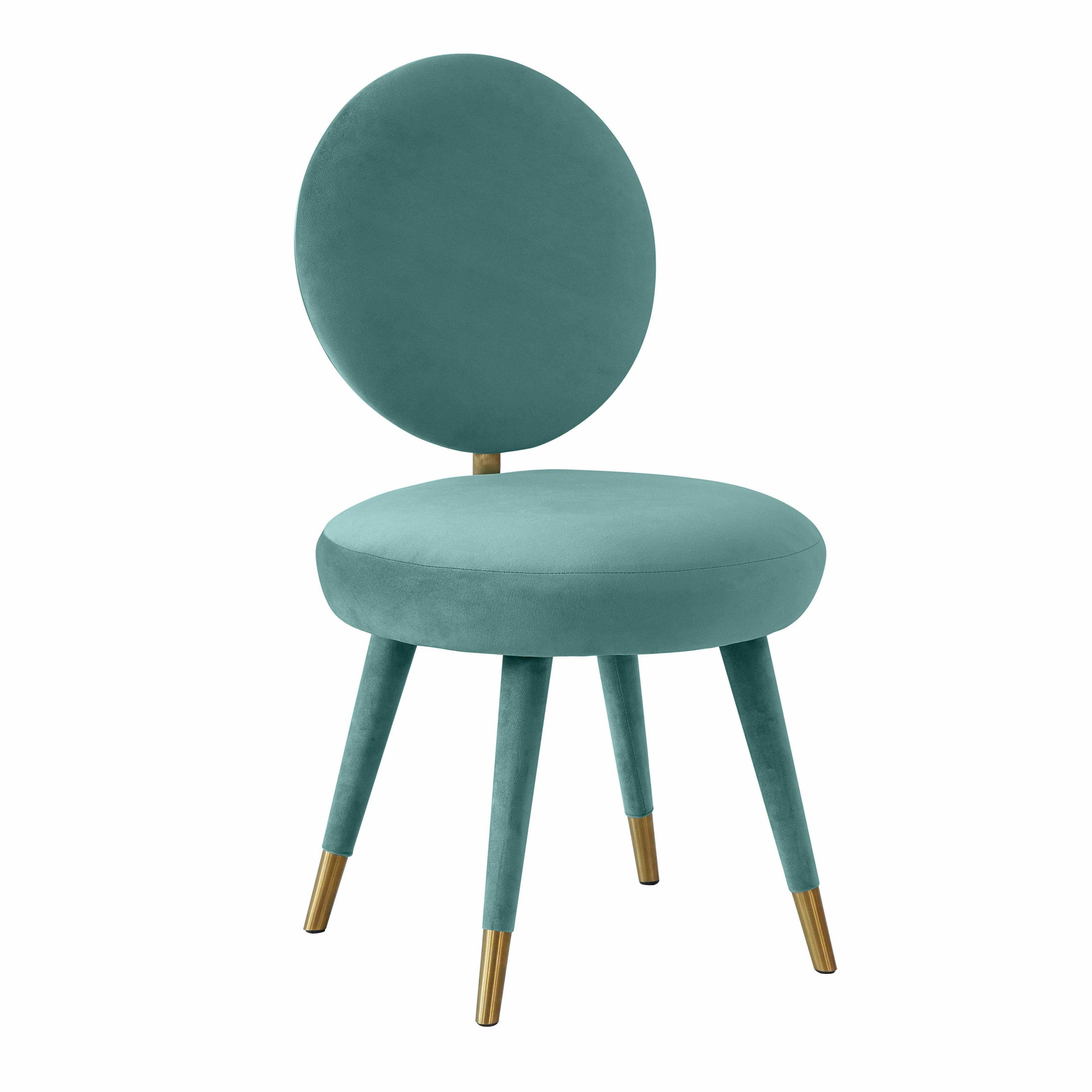 Sea Blue Velvet Upholstered Side Chair with Gold-Tipped Legs