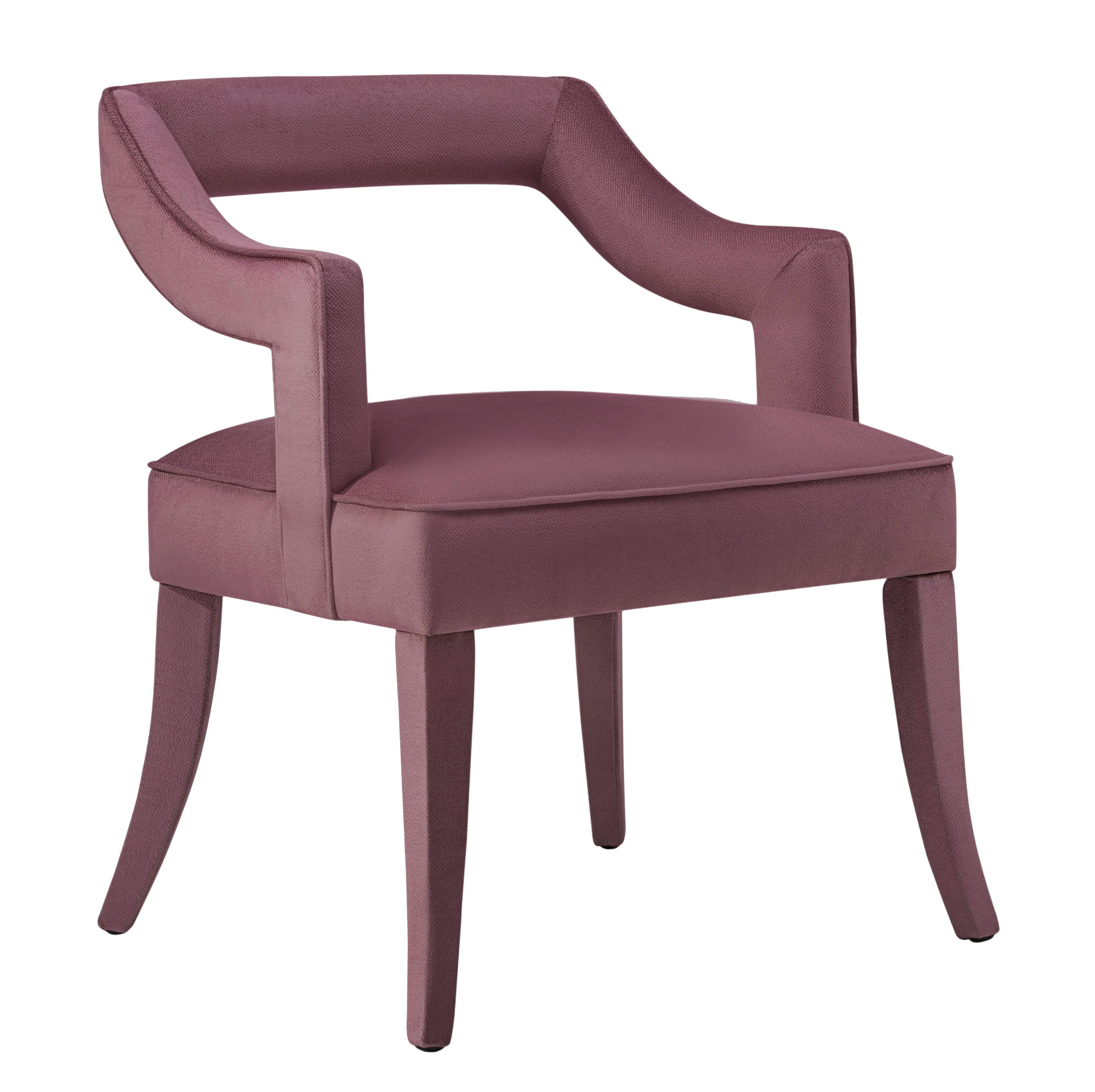 Contemporary Pink Velvet Upholstered Arm Chair with Wood Legs