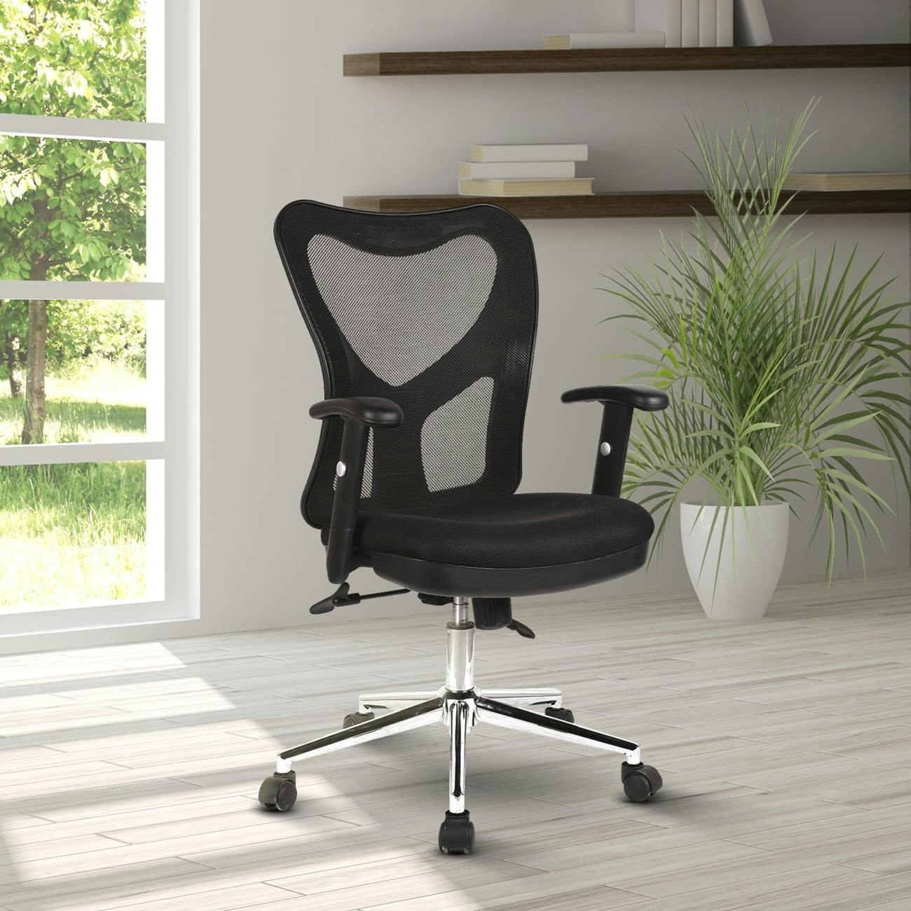 Sleek Contemporary High-Back Black Mesh Office Chair with Chrome Base