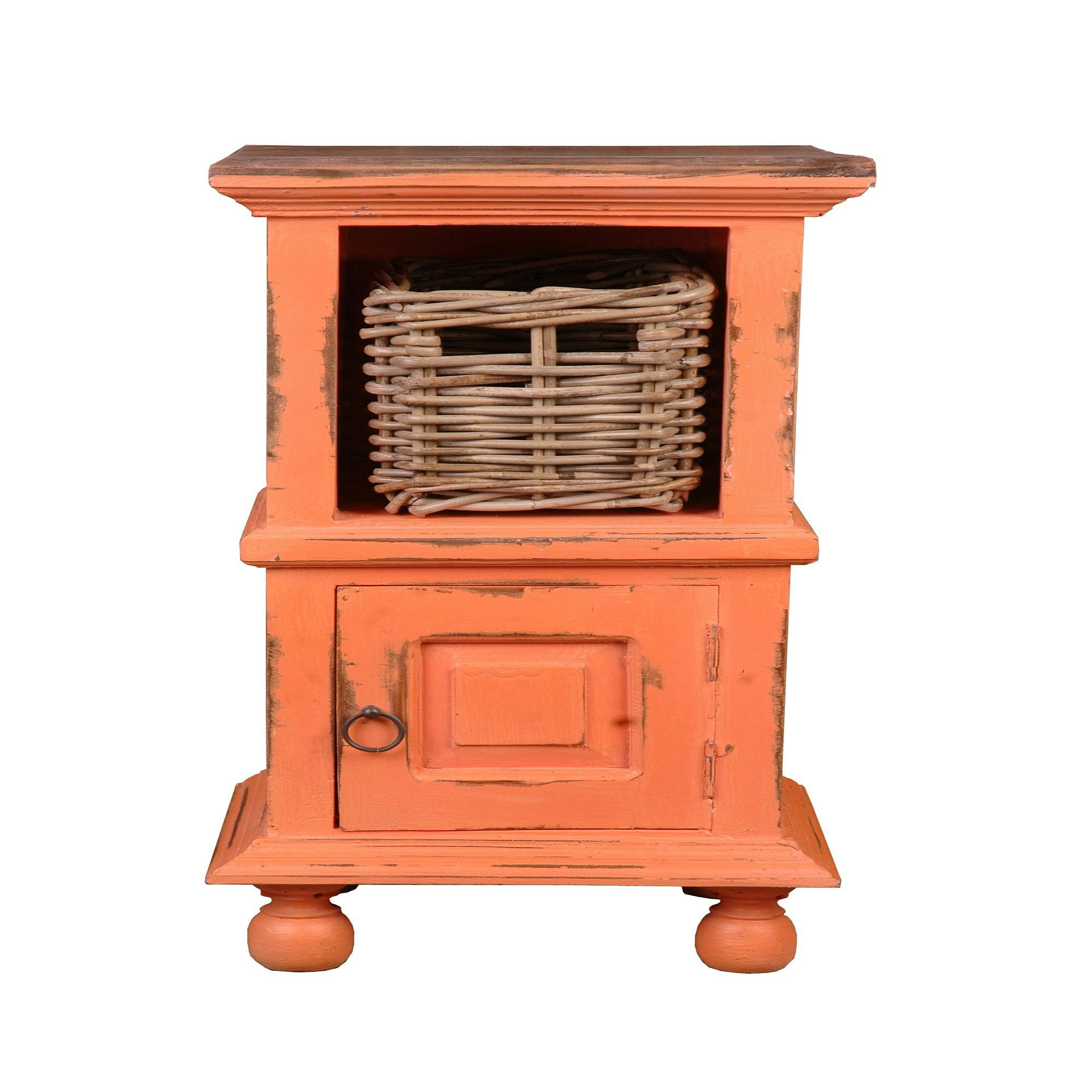 Cottage Charm Orange Distressed Mahogany End Table with Brass Accents