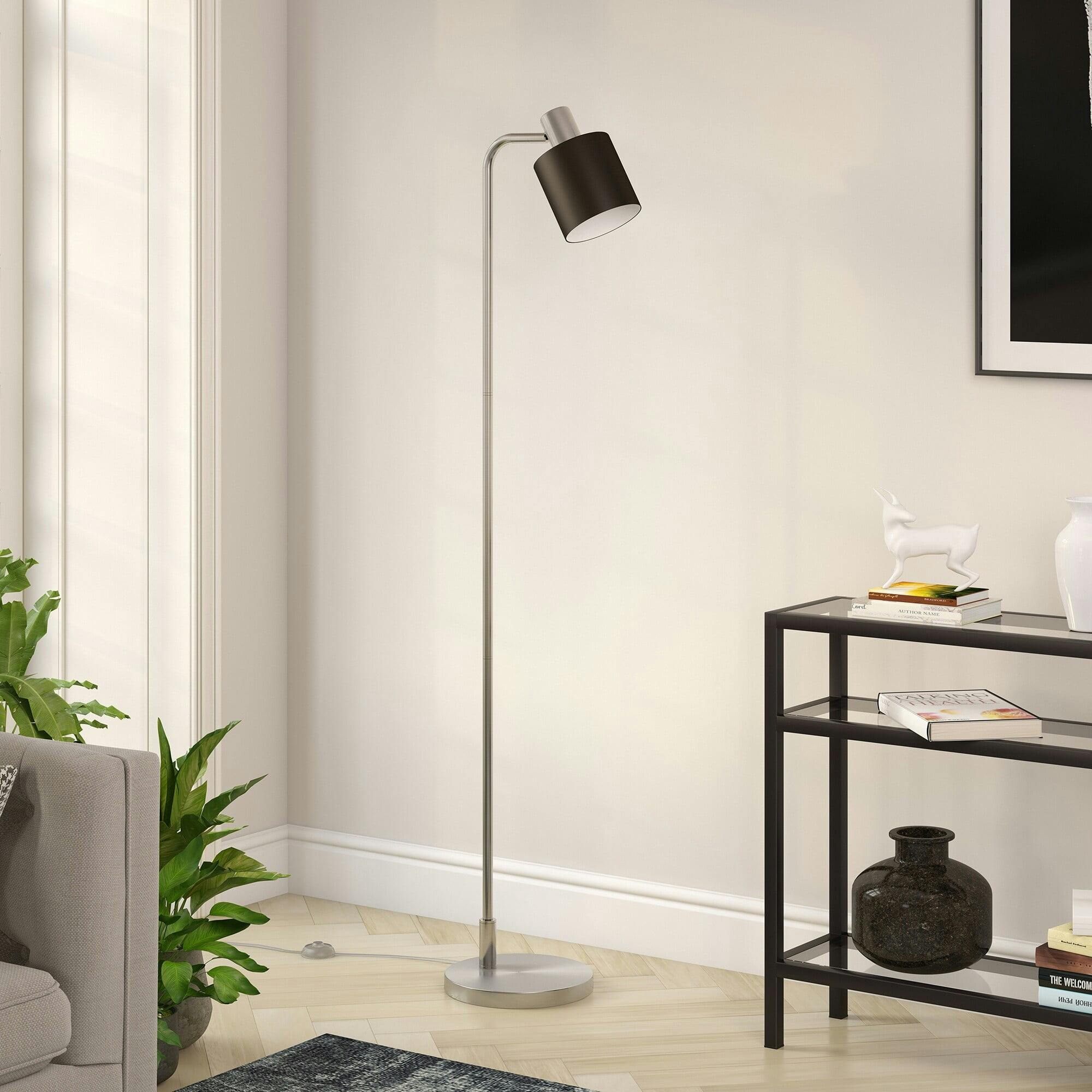 Sleek Industrial 65'' Nickel & Black Smart-Compatible Floor Lamp