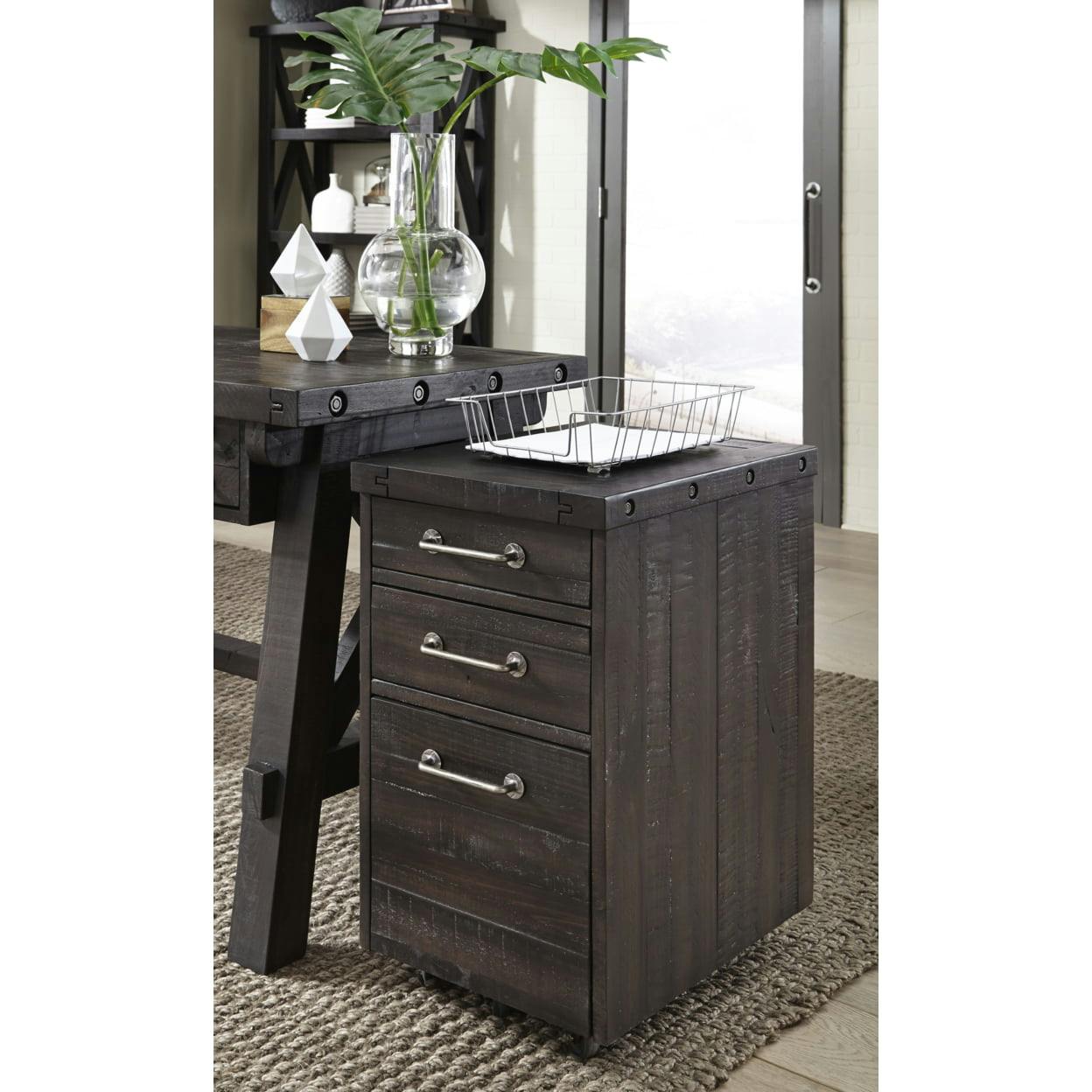 Cafe Brown Solid Pine Wood 3-Drawer Mobile Legal File Cabinet