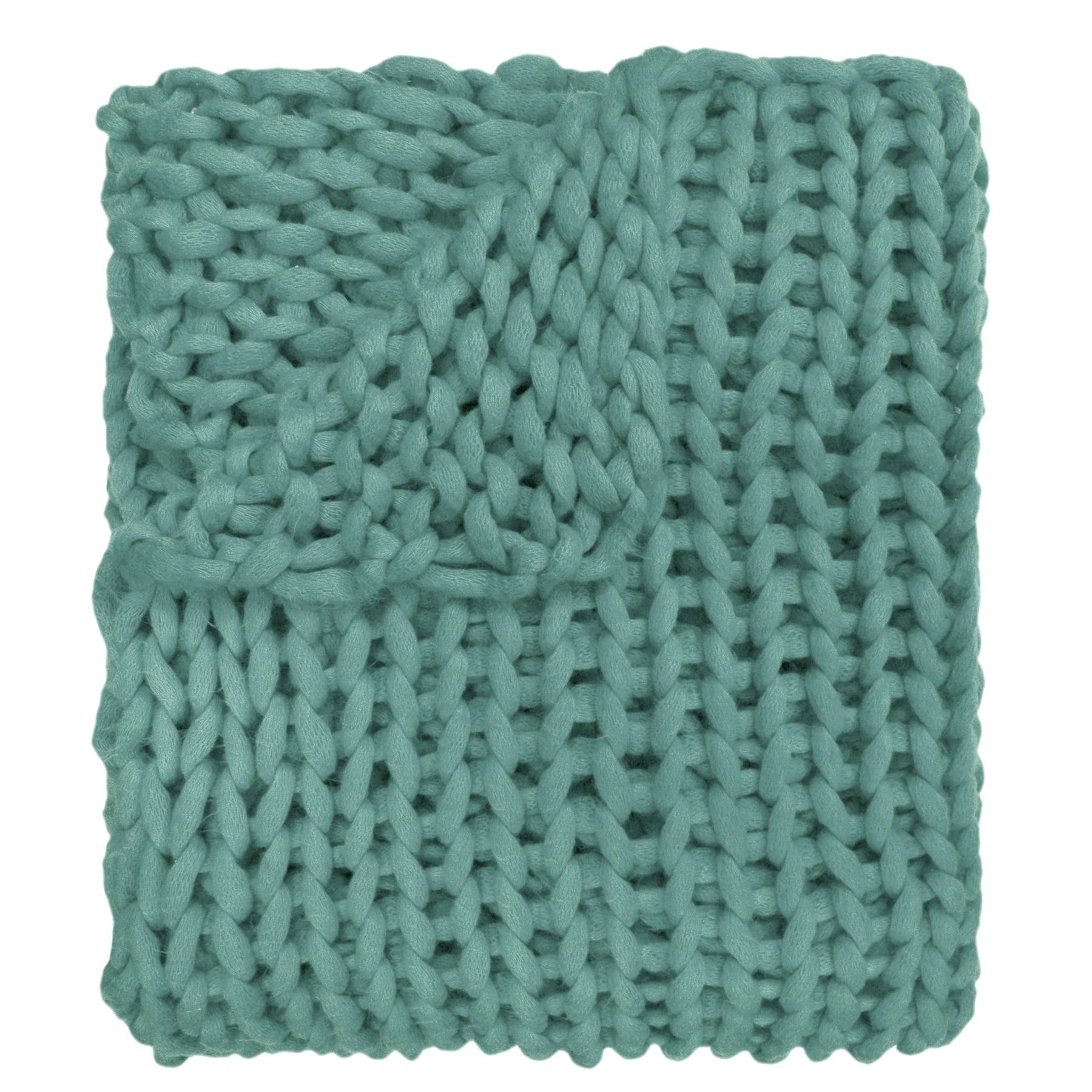 Luxurious Aqua Chunky Knit Wool Throw 50" x 40"