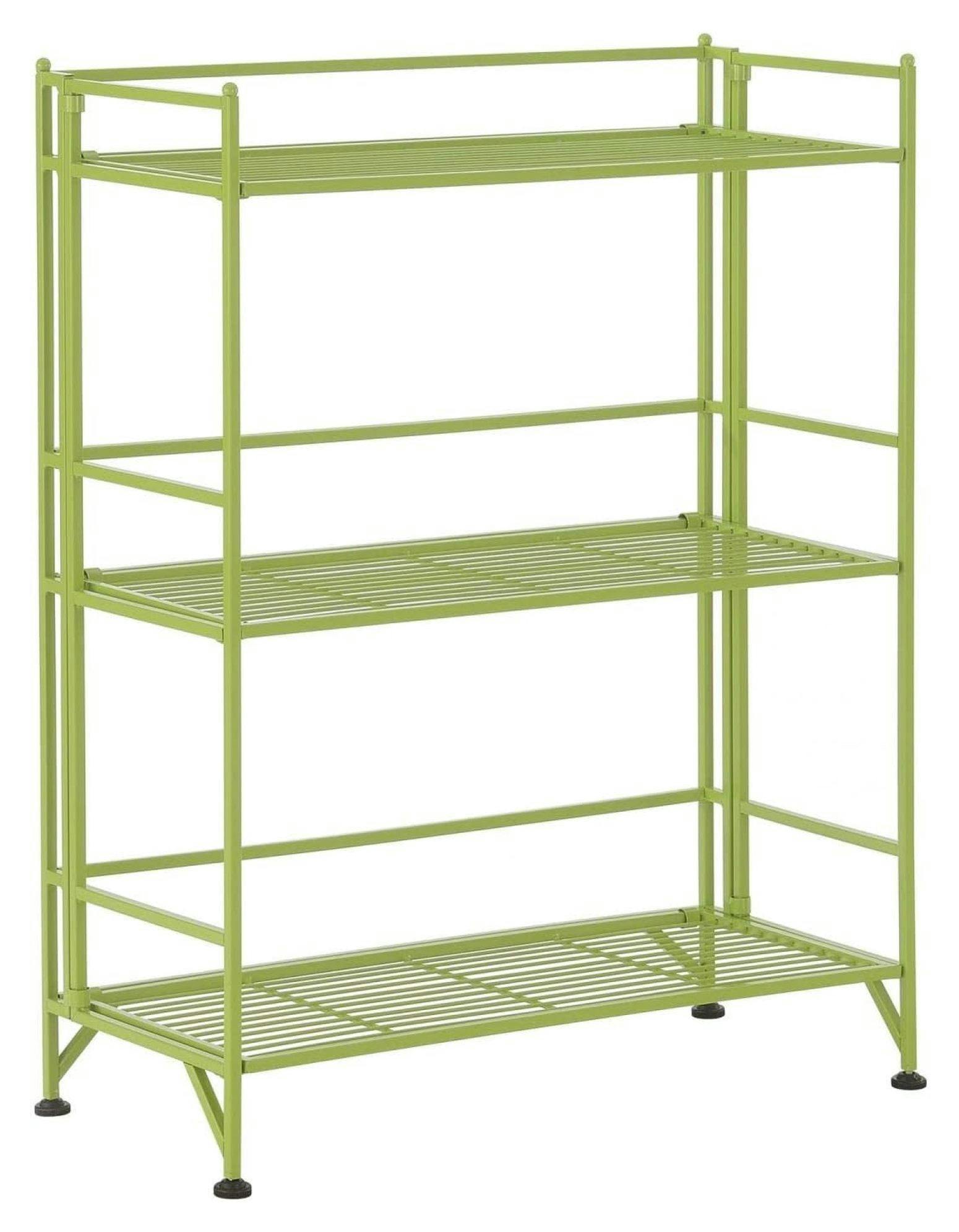 Adjustable Lime 3-Tier Wide Folding Metal Storage Shelf