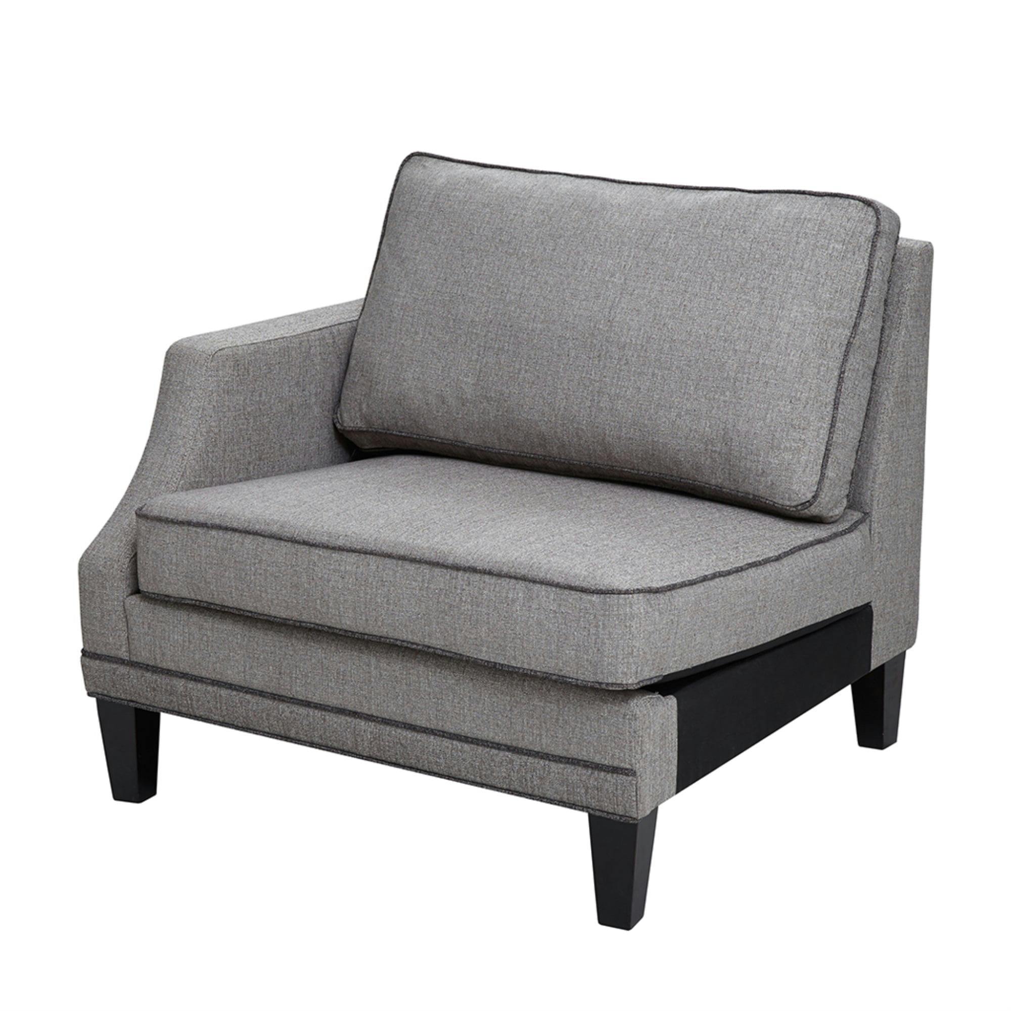 Classic Comfort 36" Grey Sectional Sofa with Ebony Wood Legs
