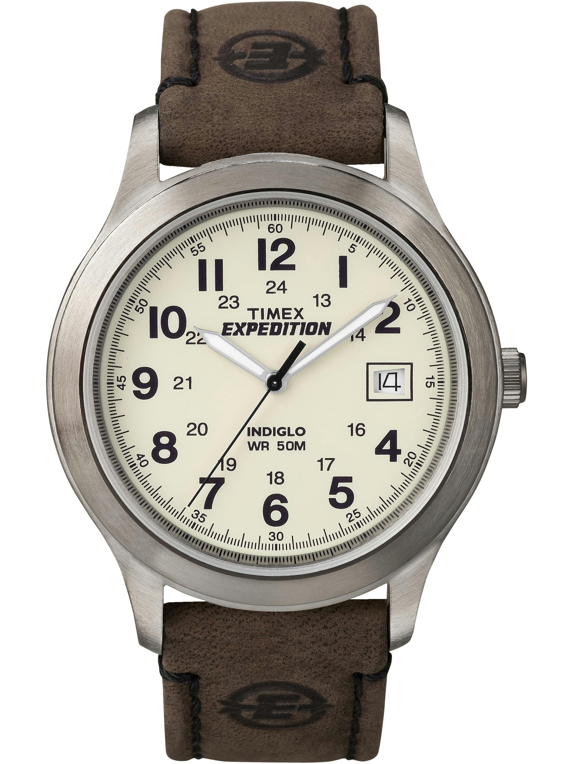 Expedition Quartz Analog Men's Watch with Brass Case and Leather Strap