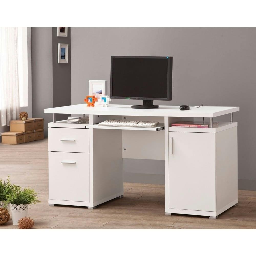 Contemporary White Home Office Desk with Sleek Storage