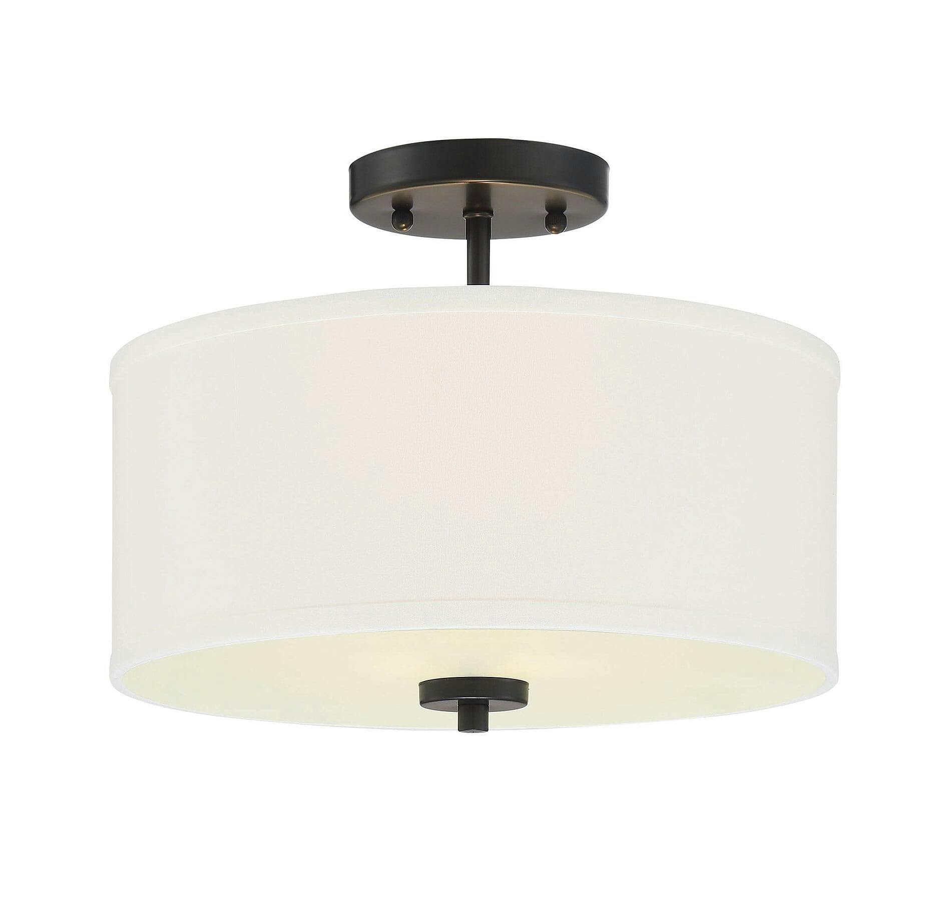 Cassie Contemporary Matte Black Drum Ceiling Light with White Shade