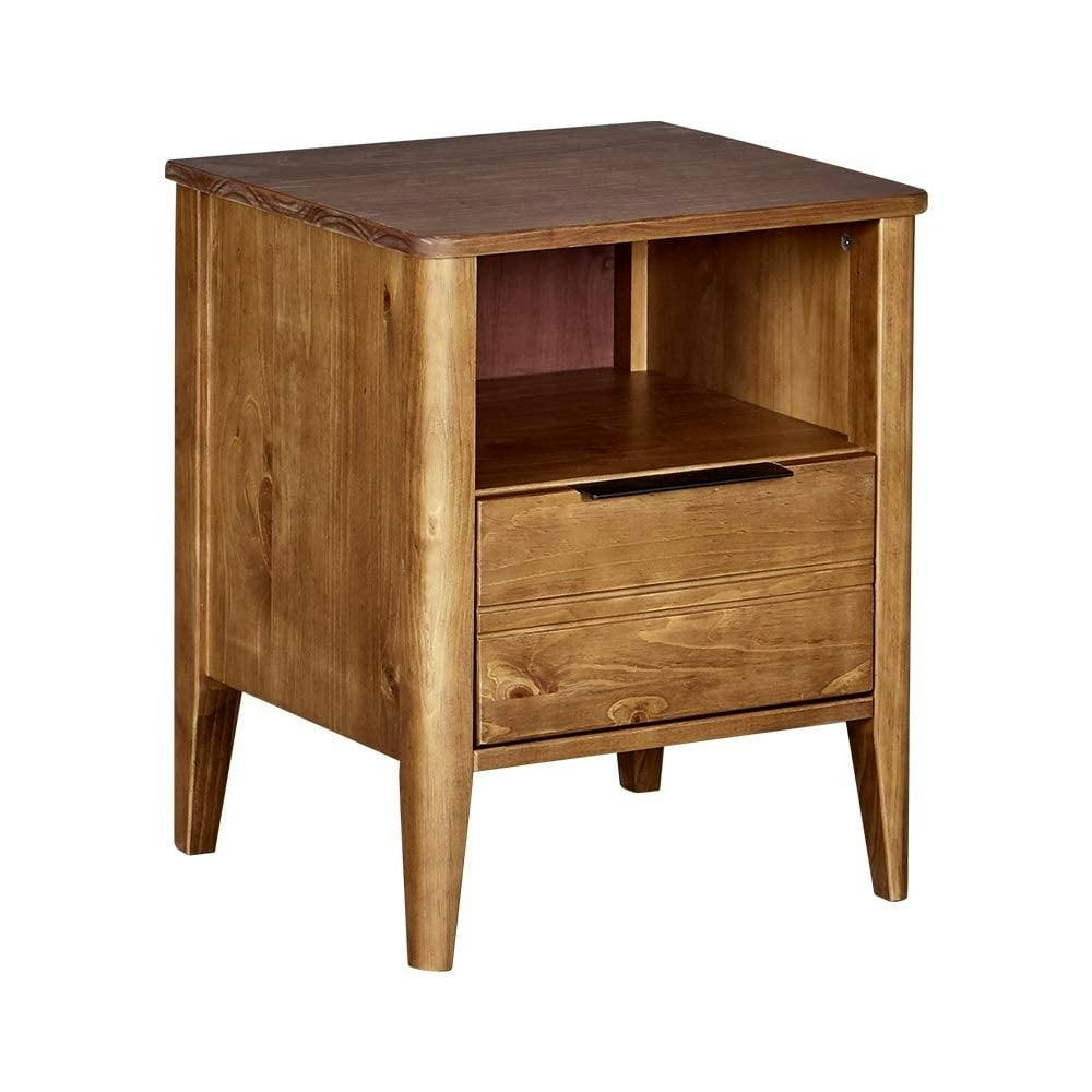 California Classic Honey Brown Wooden Nightstand with Open Shelf