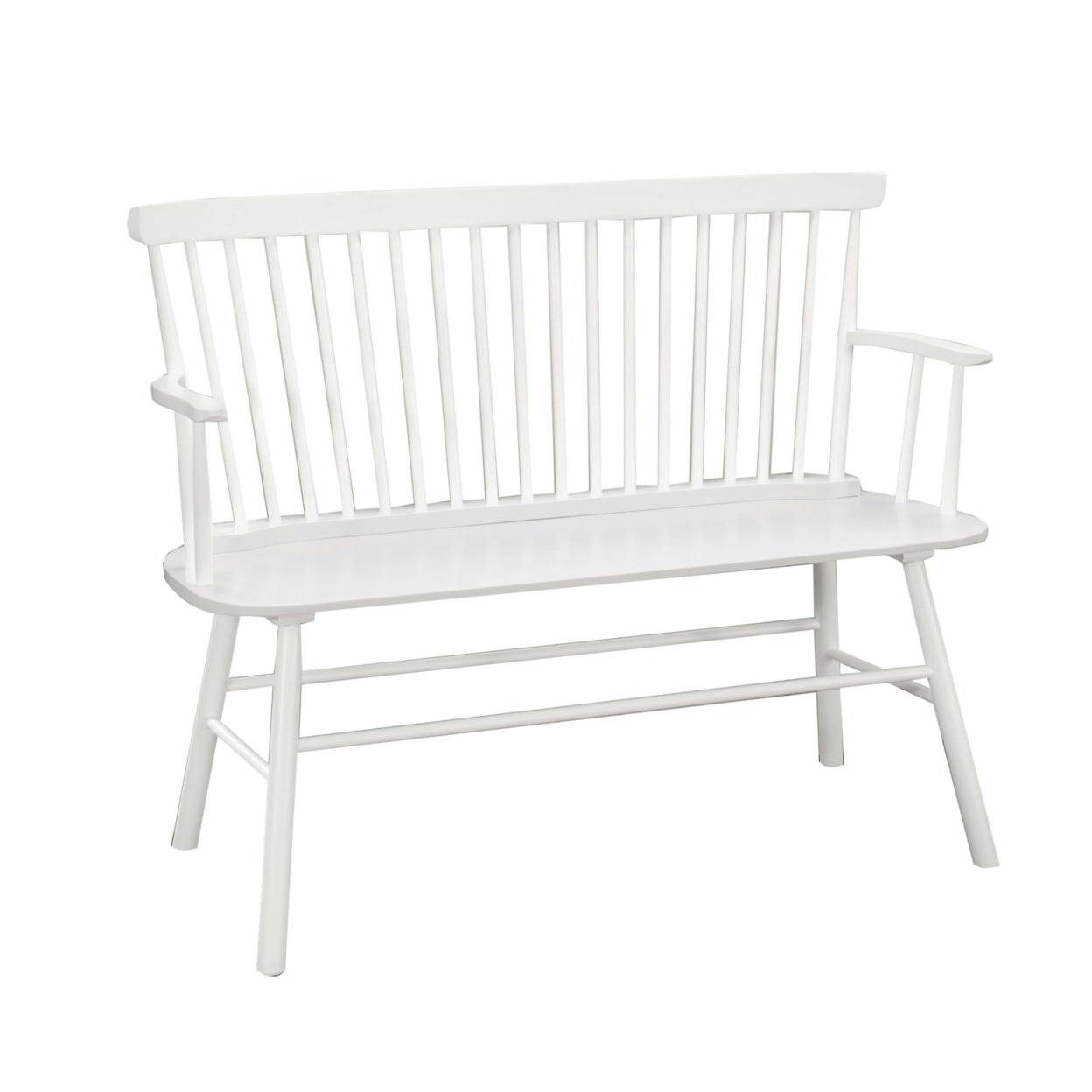 Transitional Curved Design Spindle Back Bench with Splayed Legs,White- Saltoro Sherpi