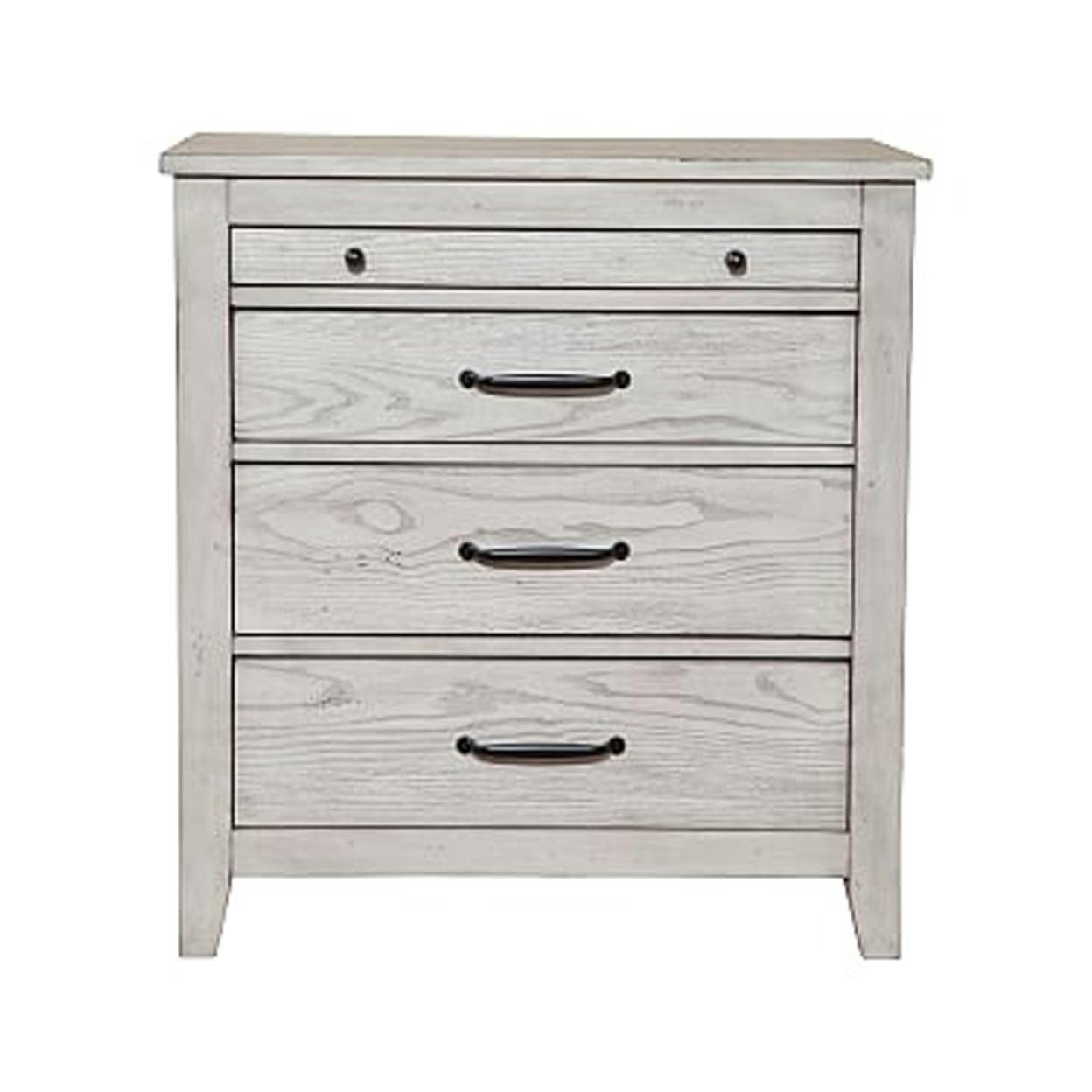 Transitional Gray 3-Drawer Nightstand with Pull-Out Tray