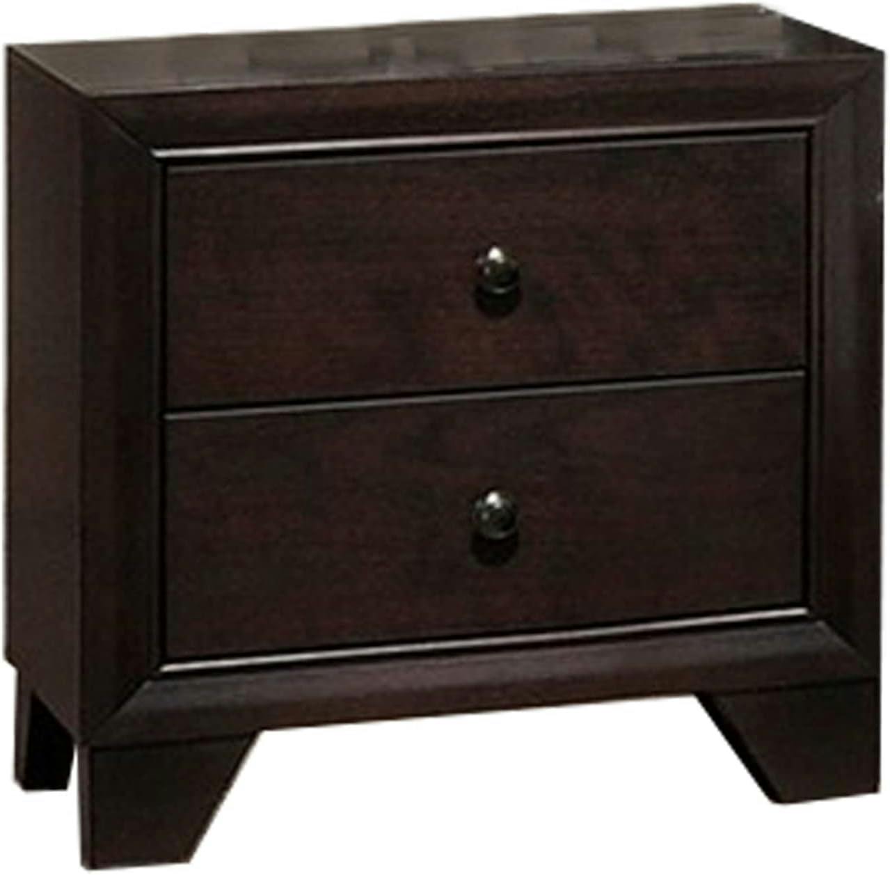 Transitional Brown Wooden Nightstand with Chamfered Legs and Spacious Drawers