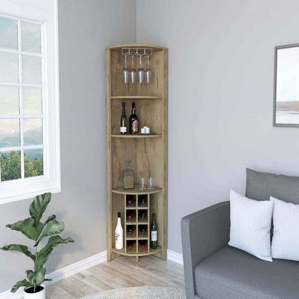 Modern Macadamia Corner Bar Cabinet with Wine Storage