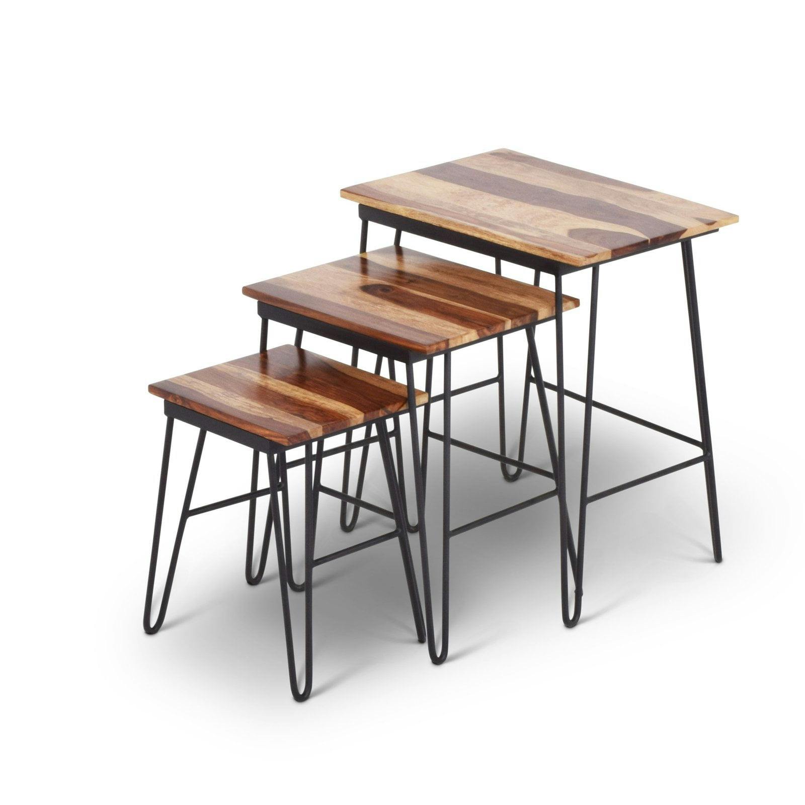 Tristan Industrial Nesting End Tables in Sheesham Wood and Black Metal