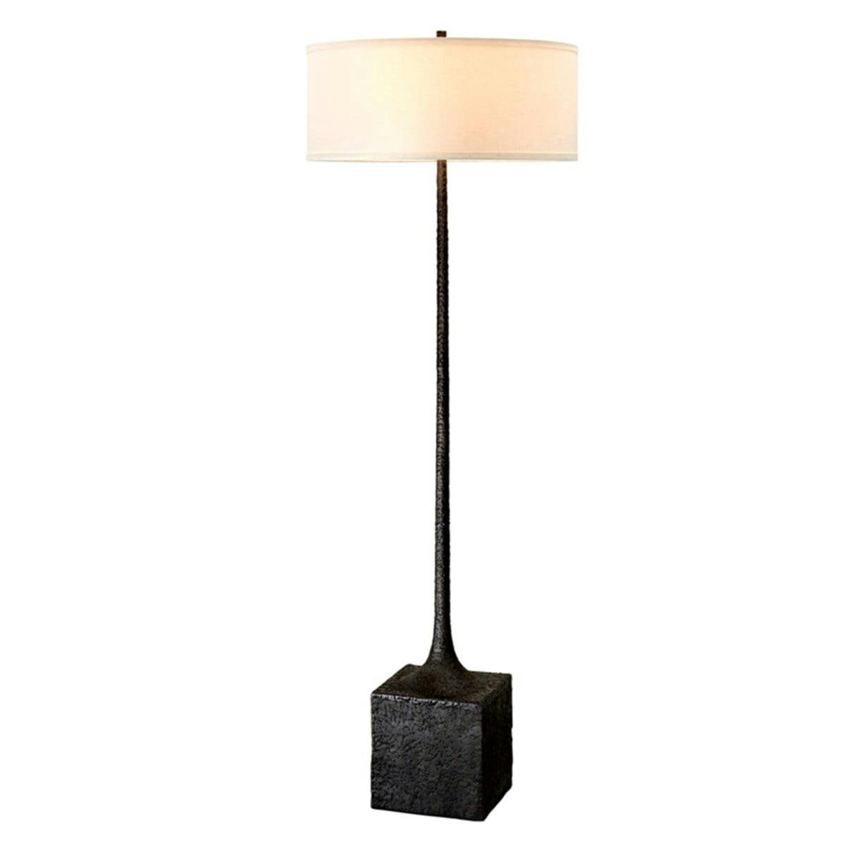 Tortona Bronze 3-Light Floor Lamp with Off-White Linen Shade