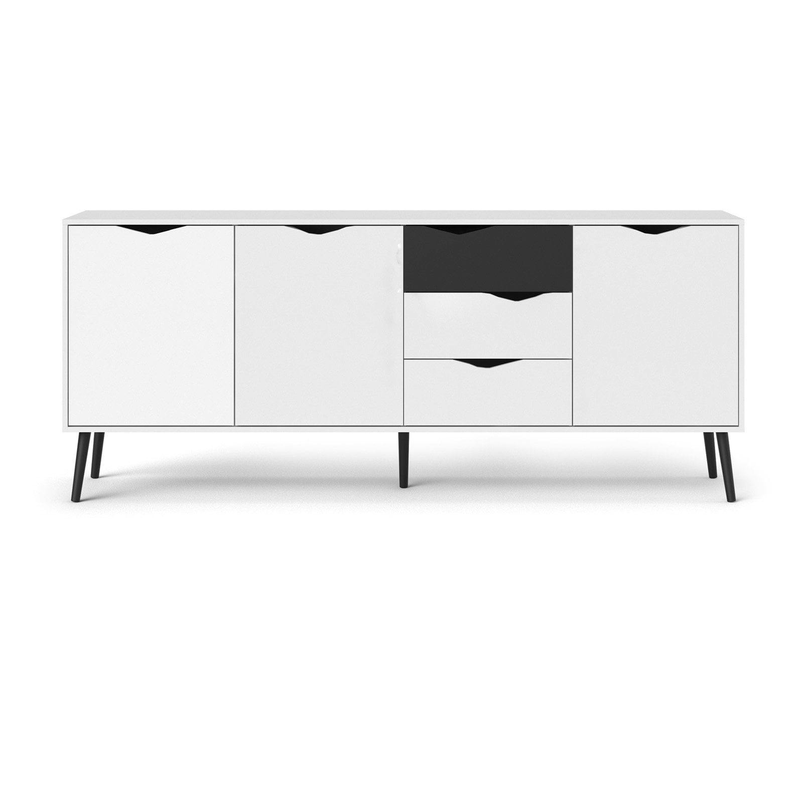 Diana Retro Modern White and Black Matte Sideboard with Solid Wood Legs