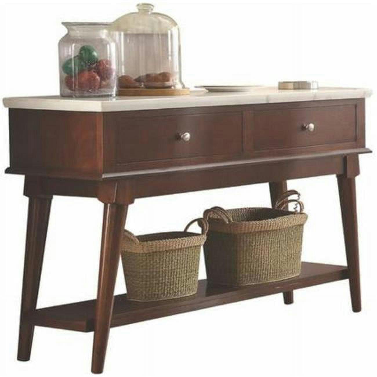 Elegant Walnut Brown Wooden Server with White Marble Top - 51" Length