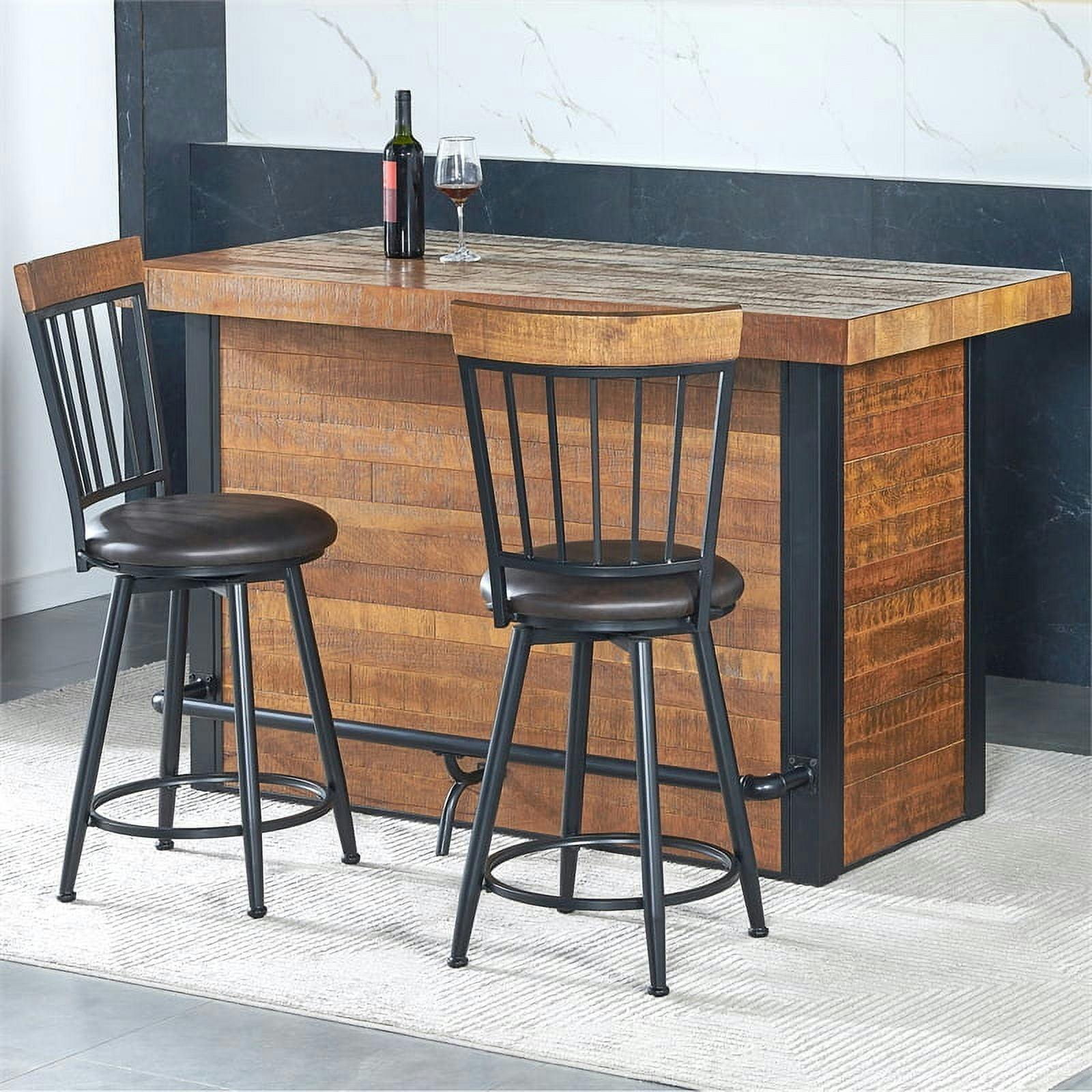 Rustic Chestnut and Black Metal 3-Piece Pub Set with Swivel Stools