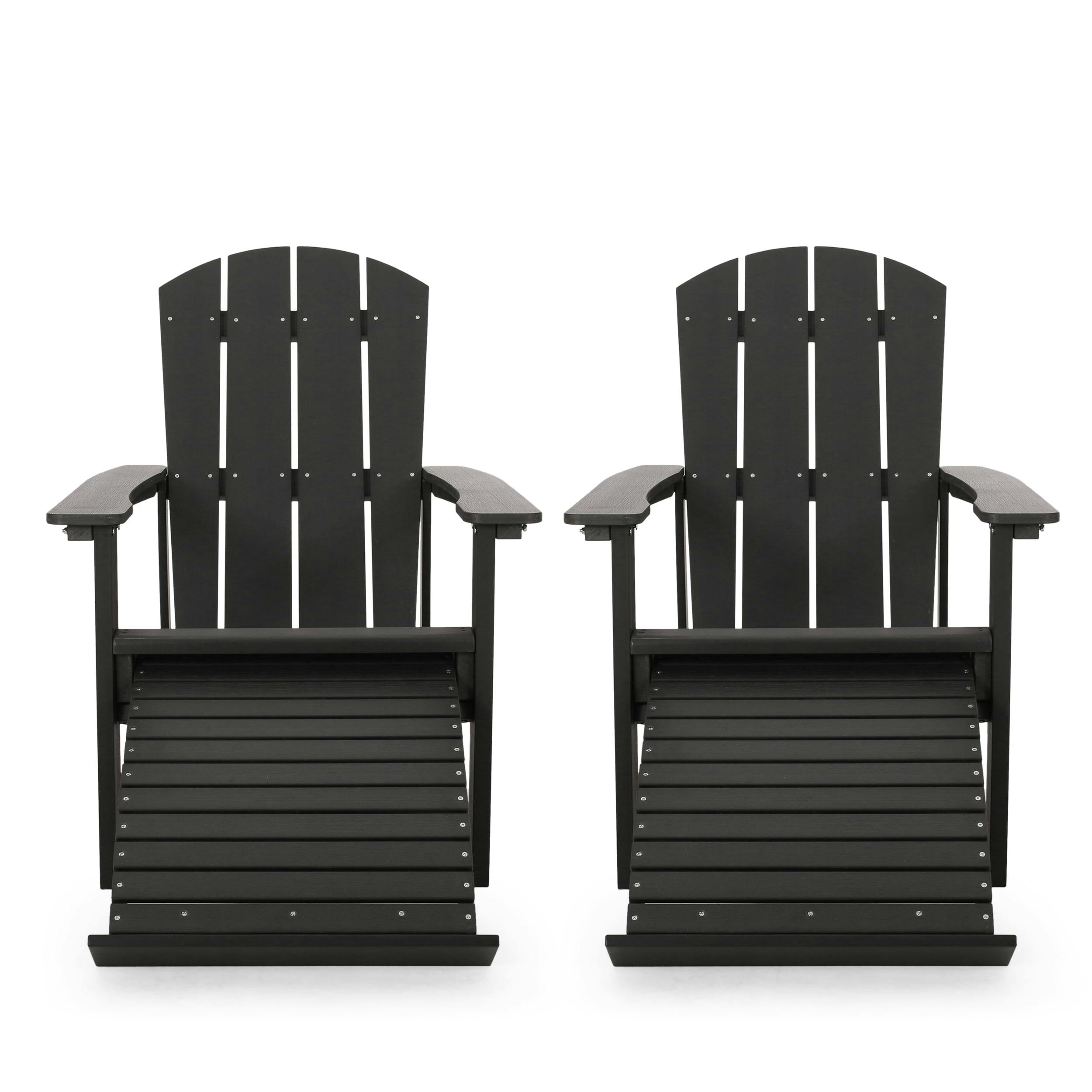 Sleek Black Adirondack Chair Set with Retractable Ottoman