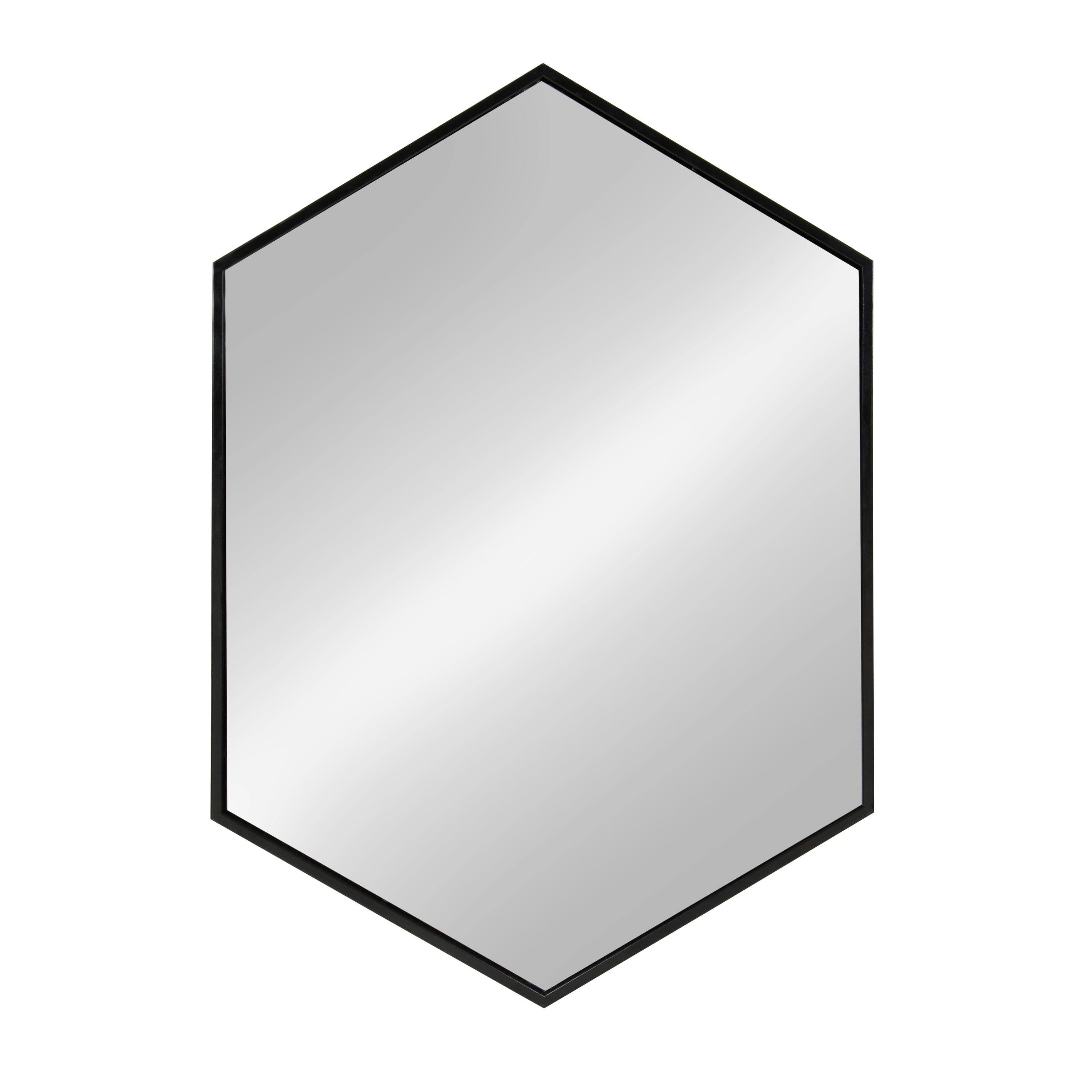 Elegant Hexagon Black Iron Wall Mirror, 31x22 Inch