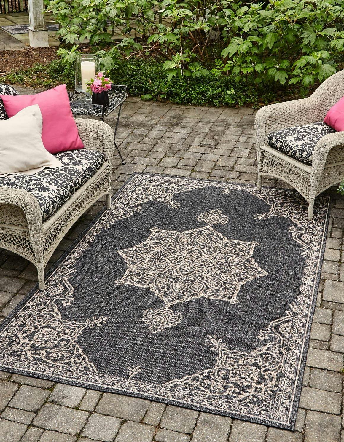 Charcoal Gray Synthetic 5' x 8' Easy-Care Outdoor Rug