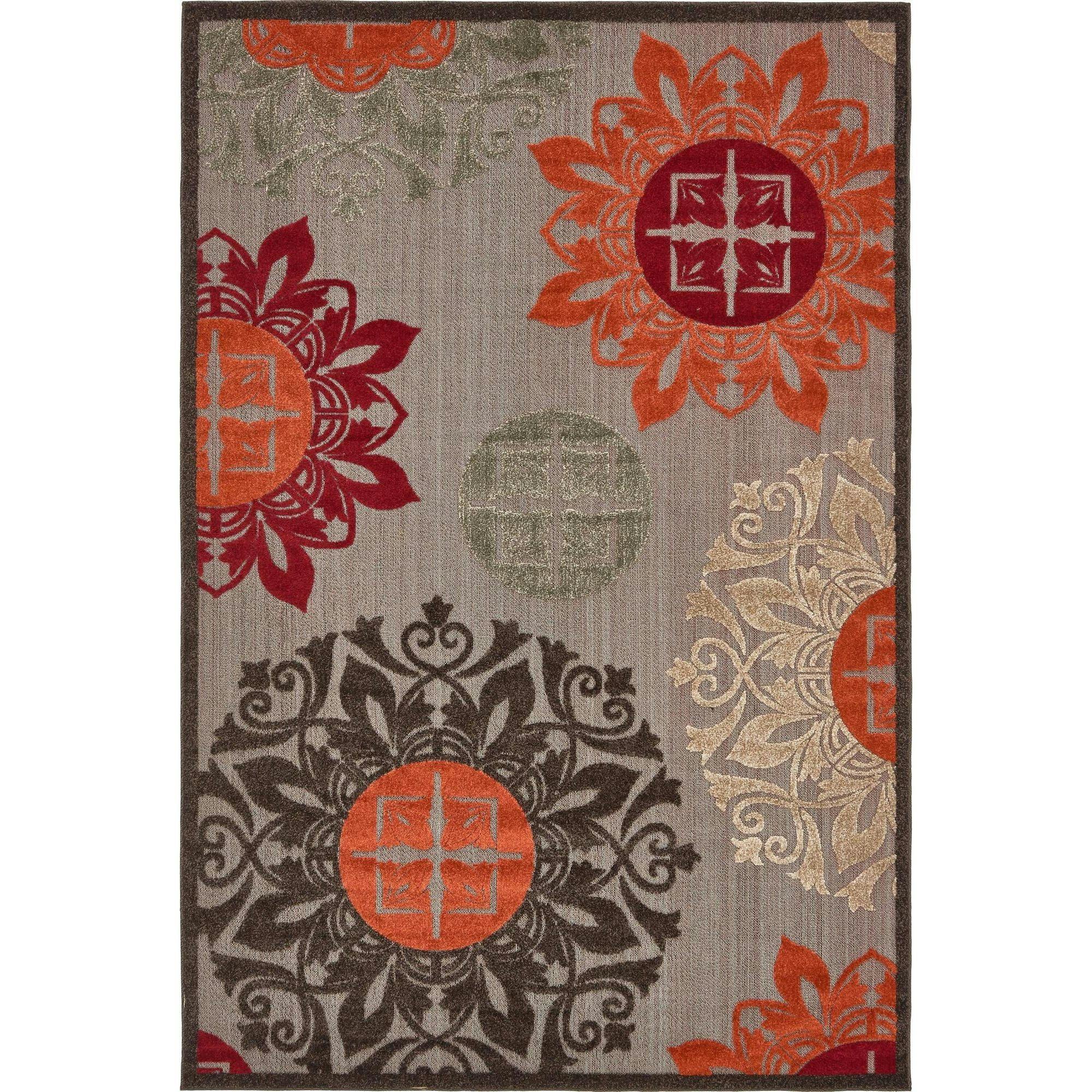 Modern Abstract Gray 6' x 9' Synthetic Outdoor Rug