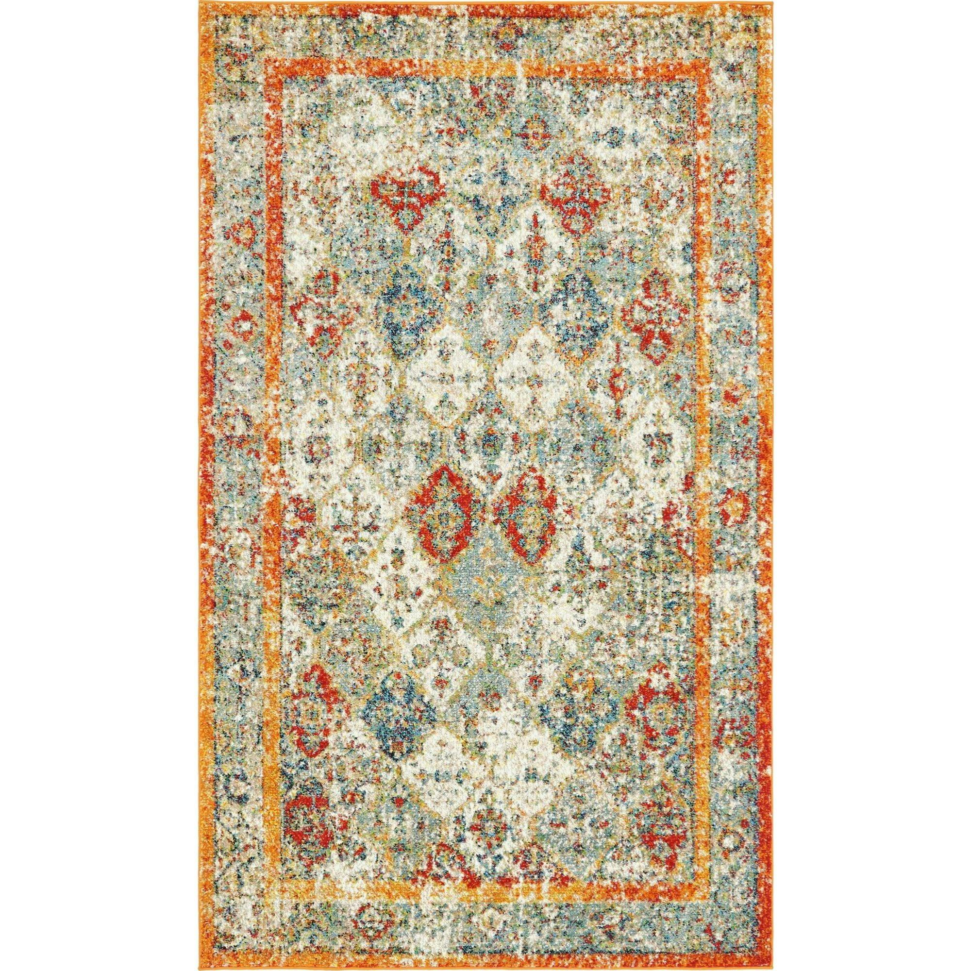 Venice Collection 5' x 8' Rectangular Indoor Rug in Warm Tones and Blue Accents
