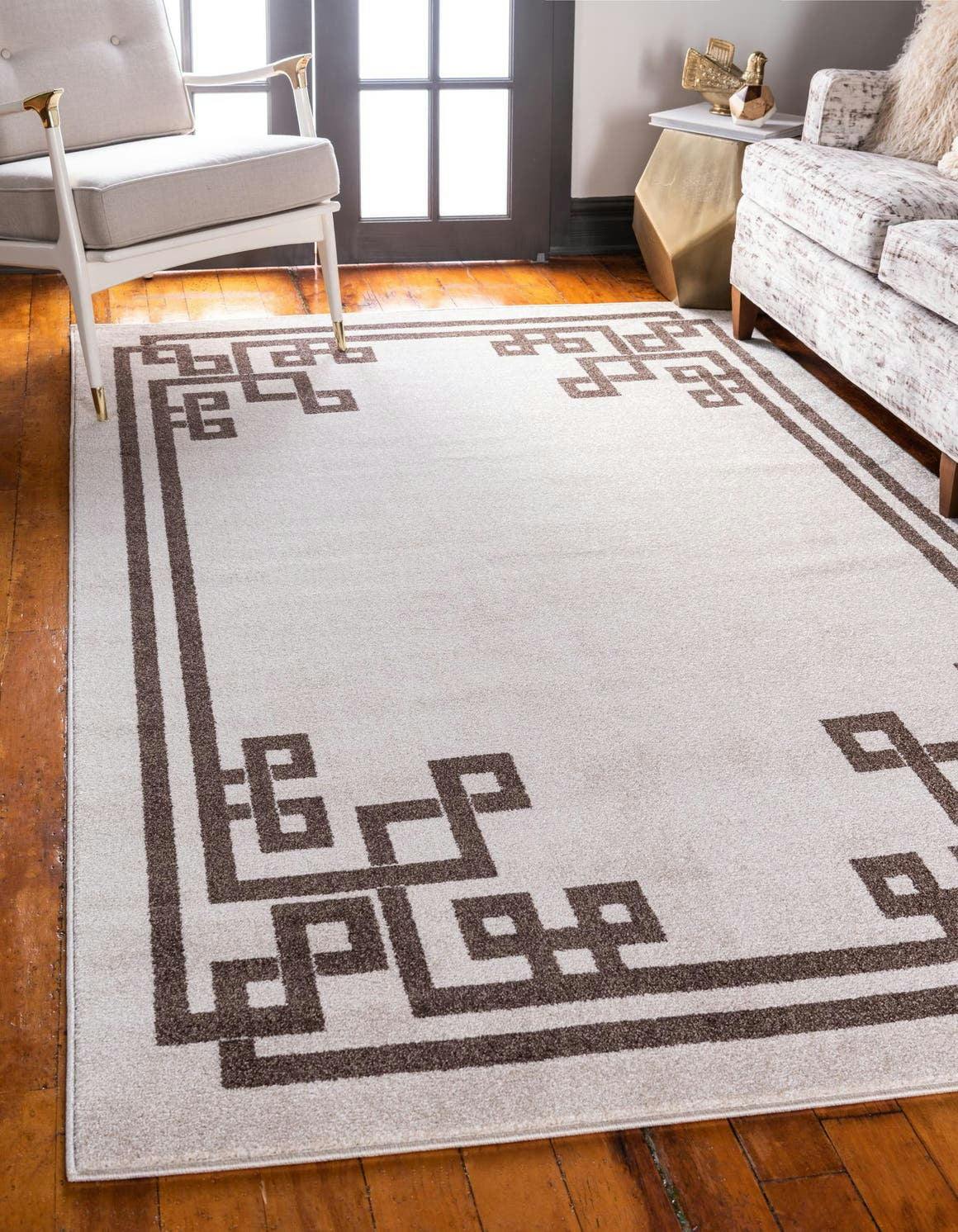Athens Geometric Beige Synthetic 9' x 12' Easy-Care Rug