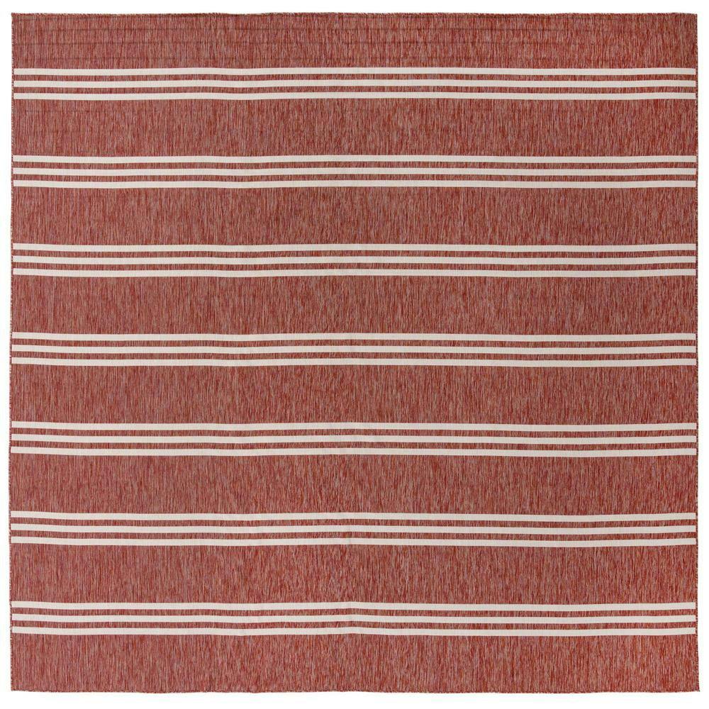 Rust Red Square Outdoor Rug - Easy Care, Stain-resistant Synthetic